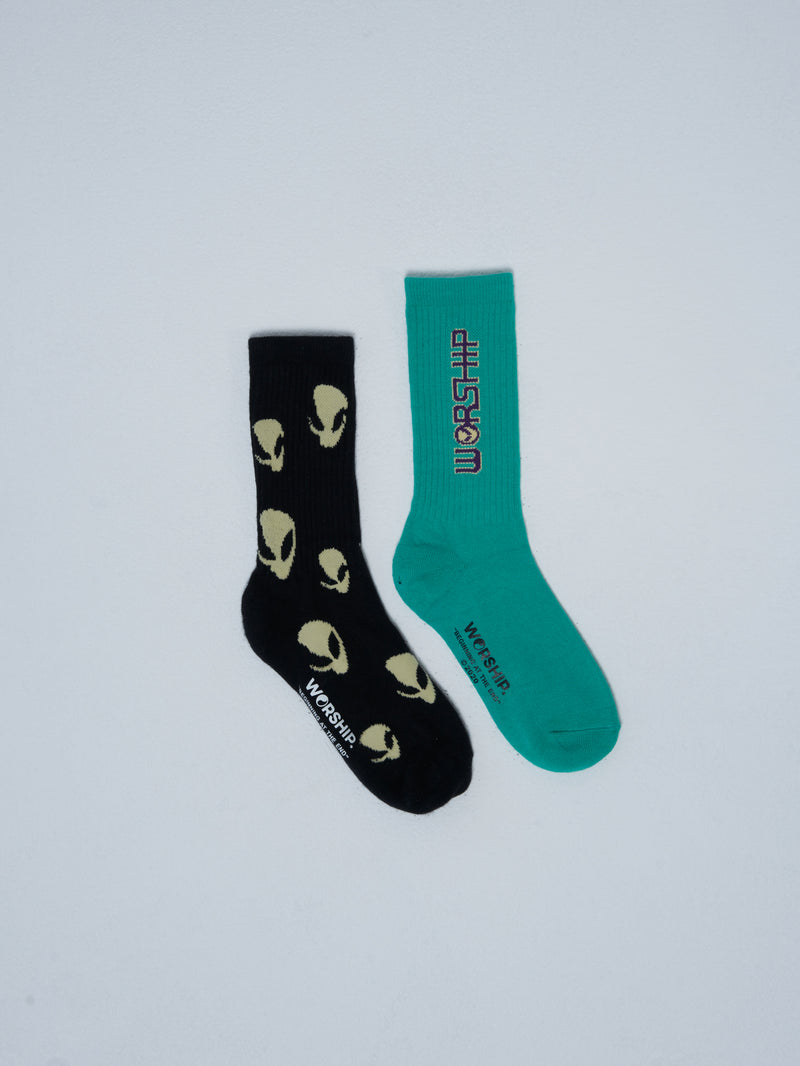 Alienation Socks 2 Pack - Aqua Green-Black