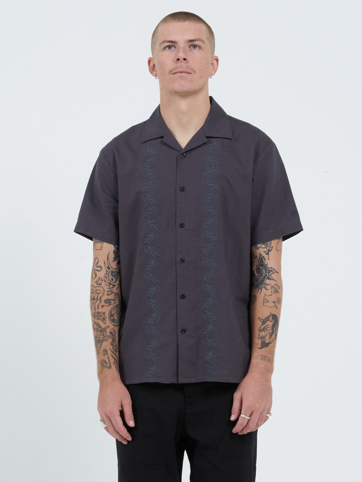 Cherub Chain Bowling Shirt - Worn Black