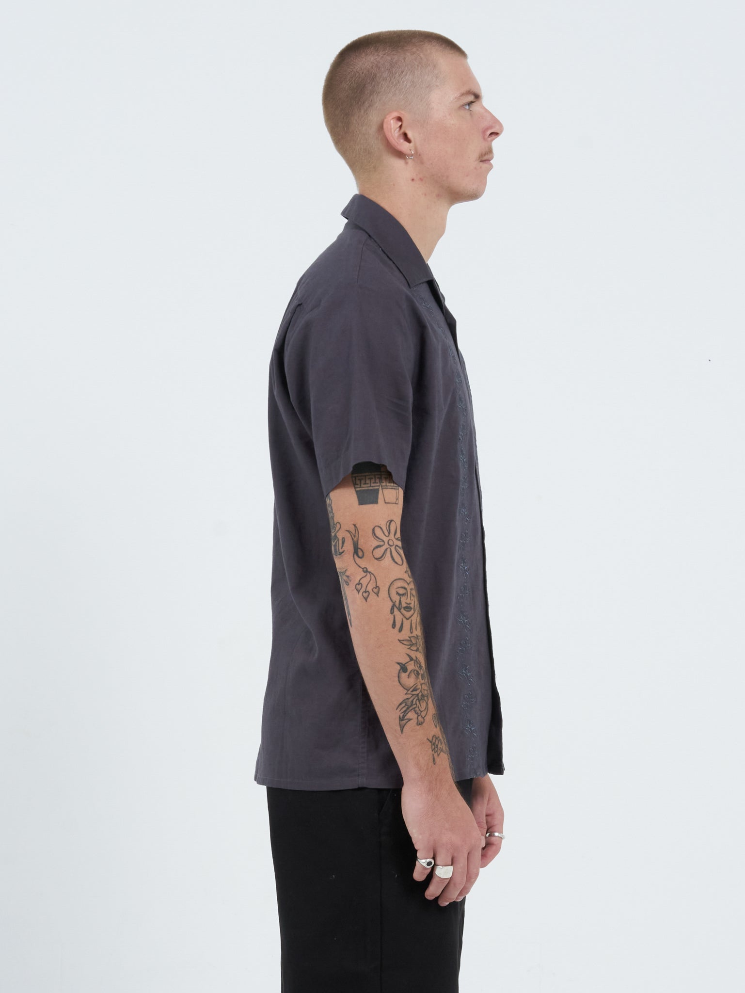 Cherub Chain Bowling Shirt - Worn Black