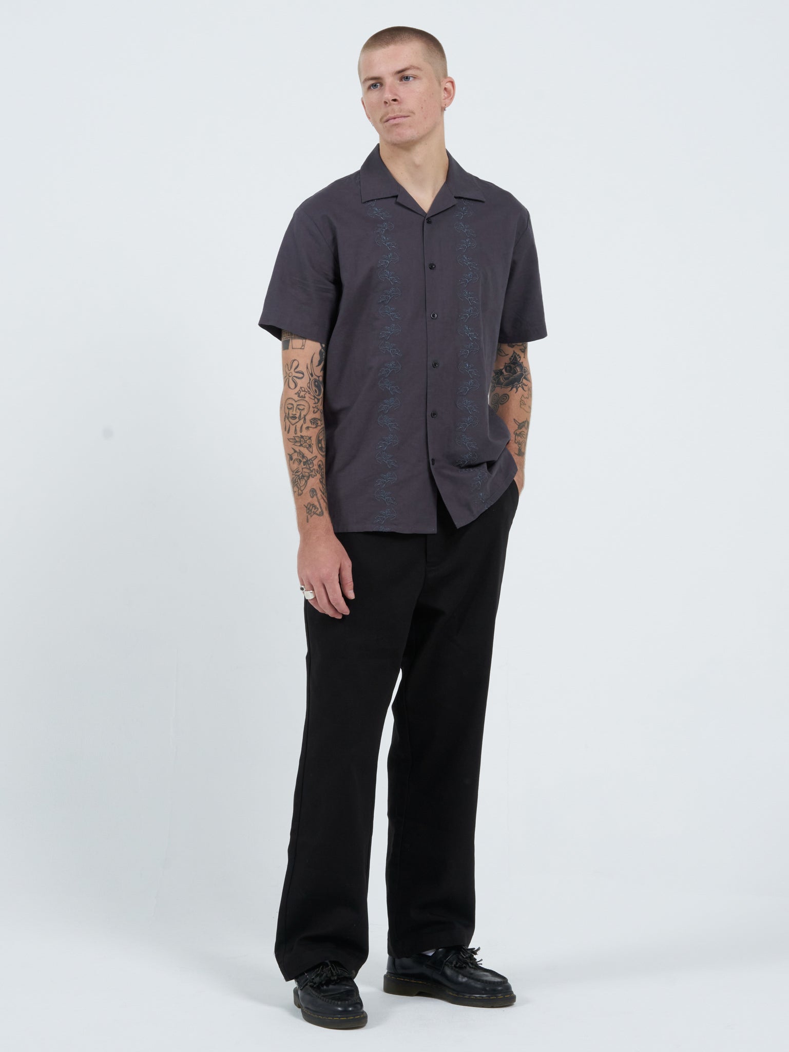 Cherub Chain Bowling Shirt - Worn Black