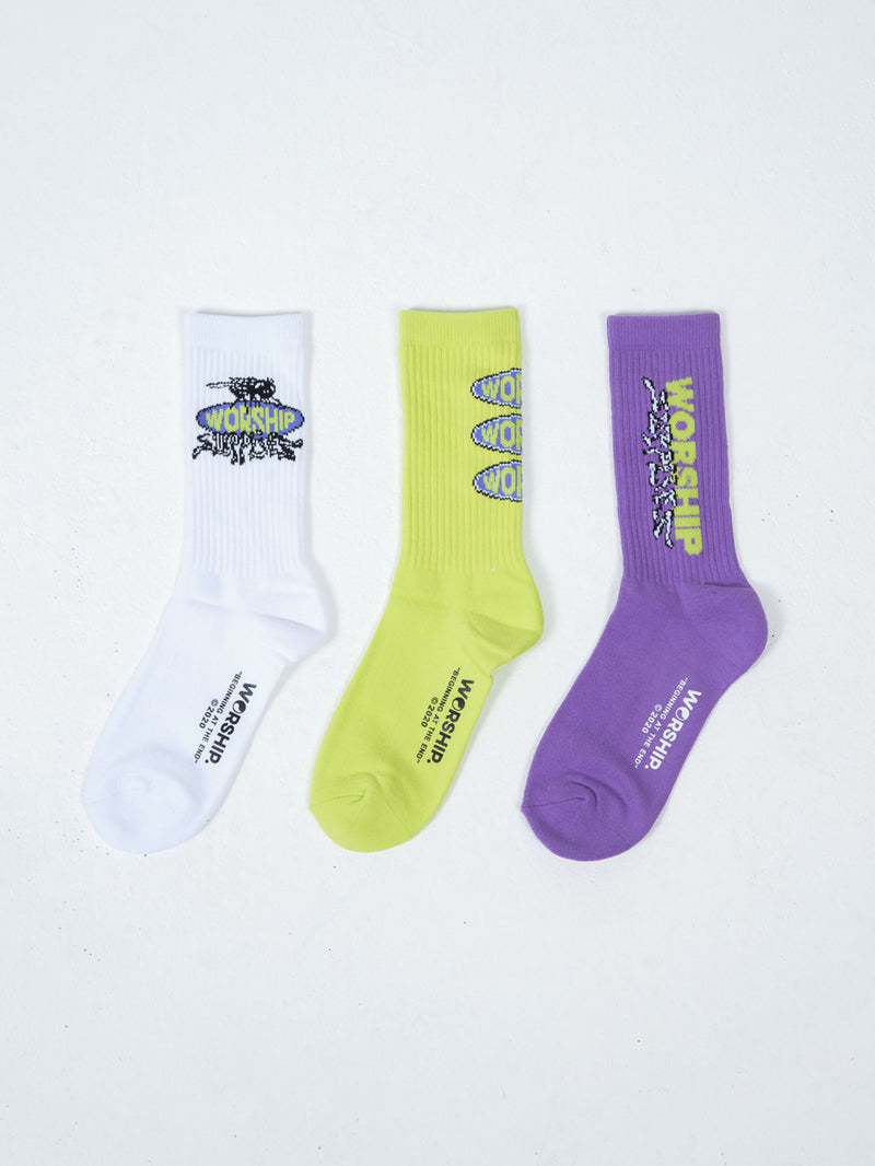 Icky Socks Organic 3 Pack - White-Acid Lime-Dahlia