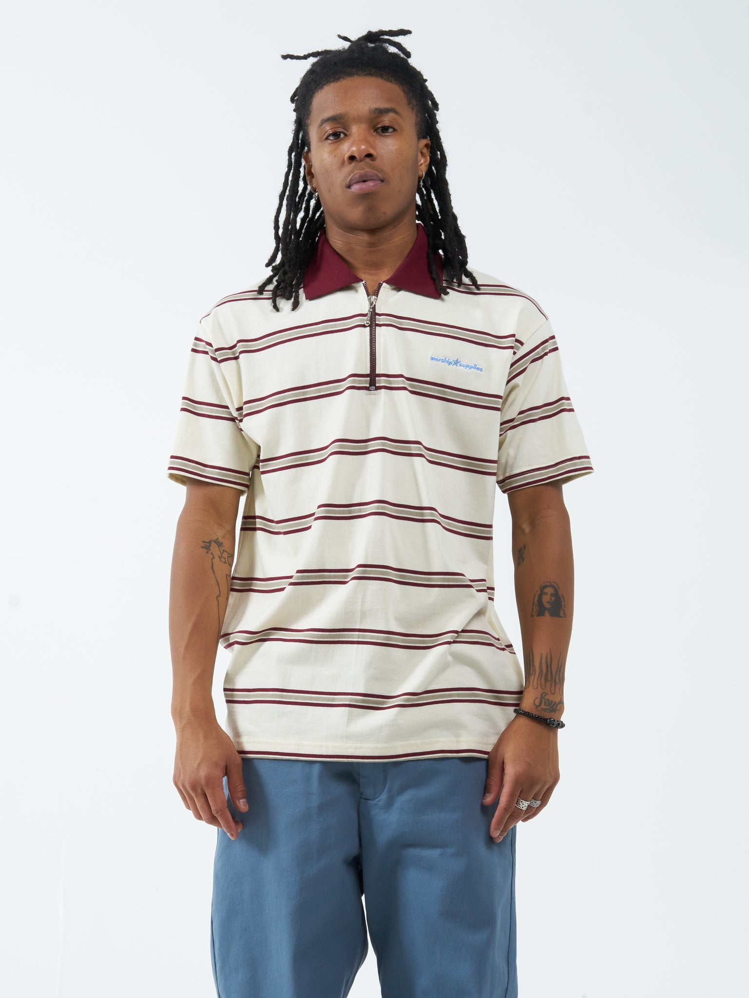 Pipe Dream Stripe SS Polo - White Cap