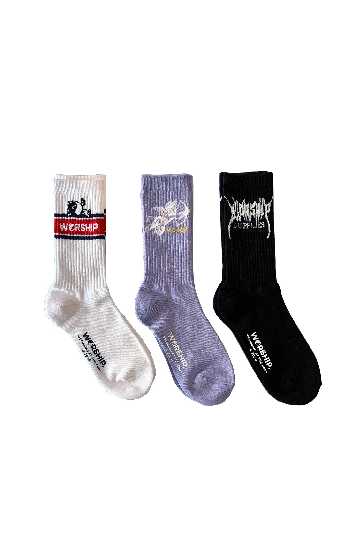 Mixed Bag Socks Organic 3 Pack - White-Black-Violet