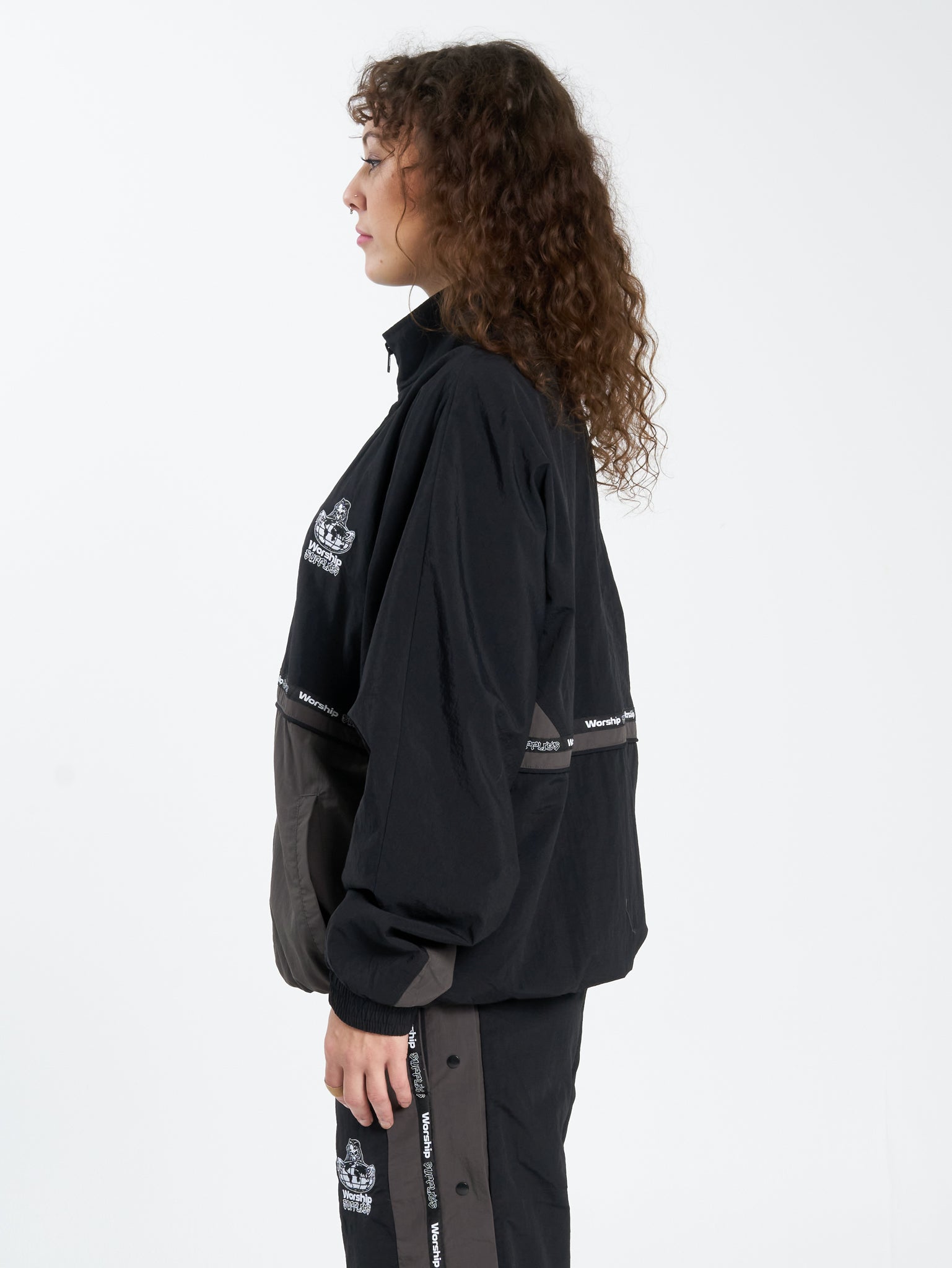 Win Win Crushed Nylon Track Jacket - Black