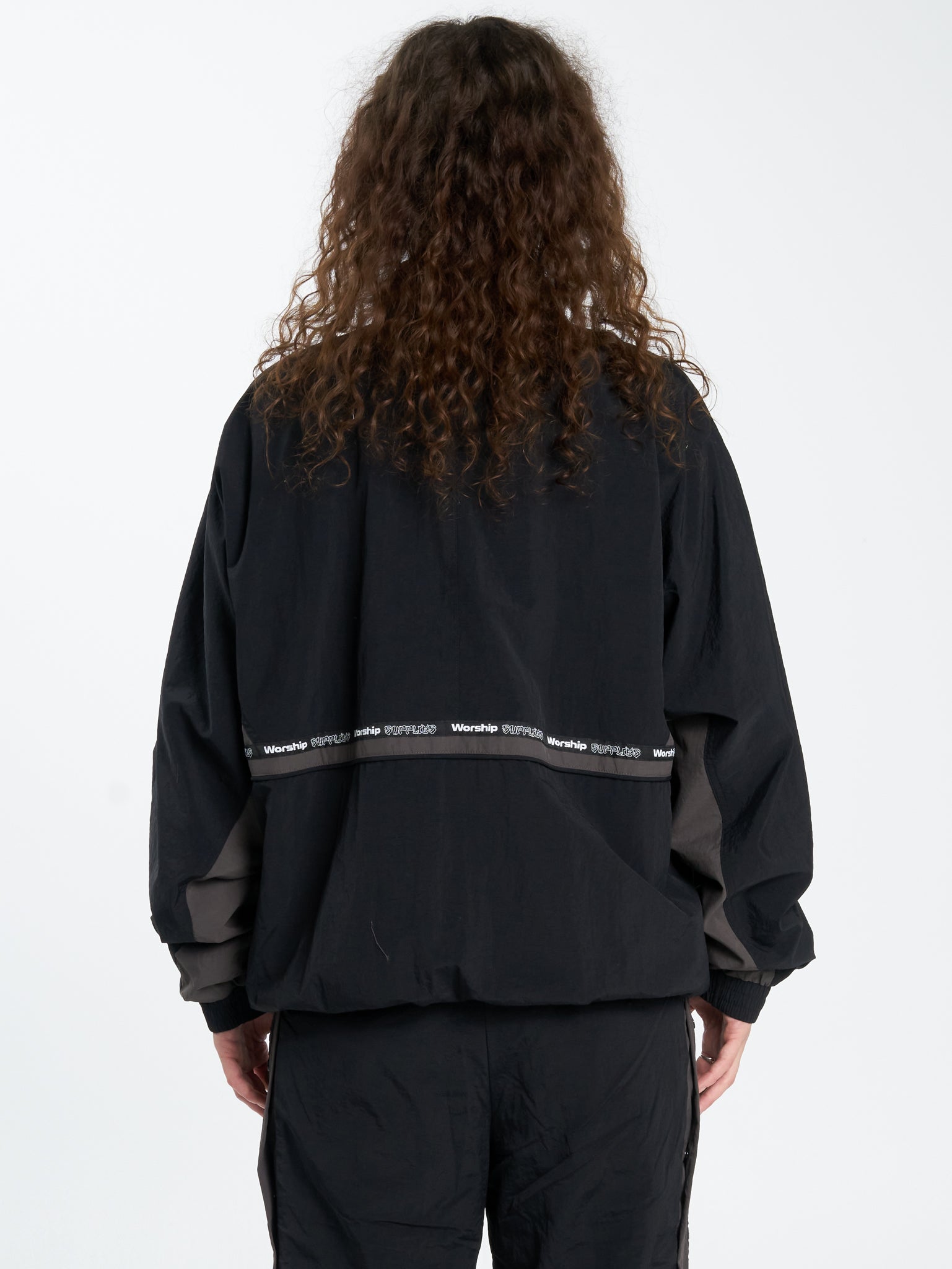 Win Win Crushed Nylon Track Jacket - Black