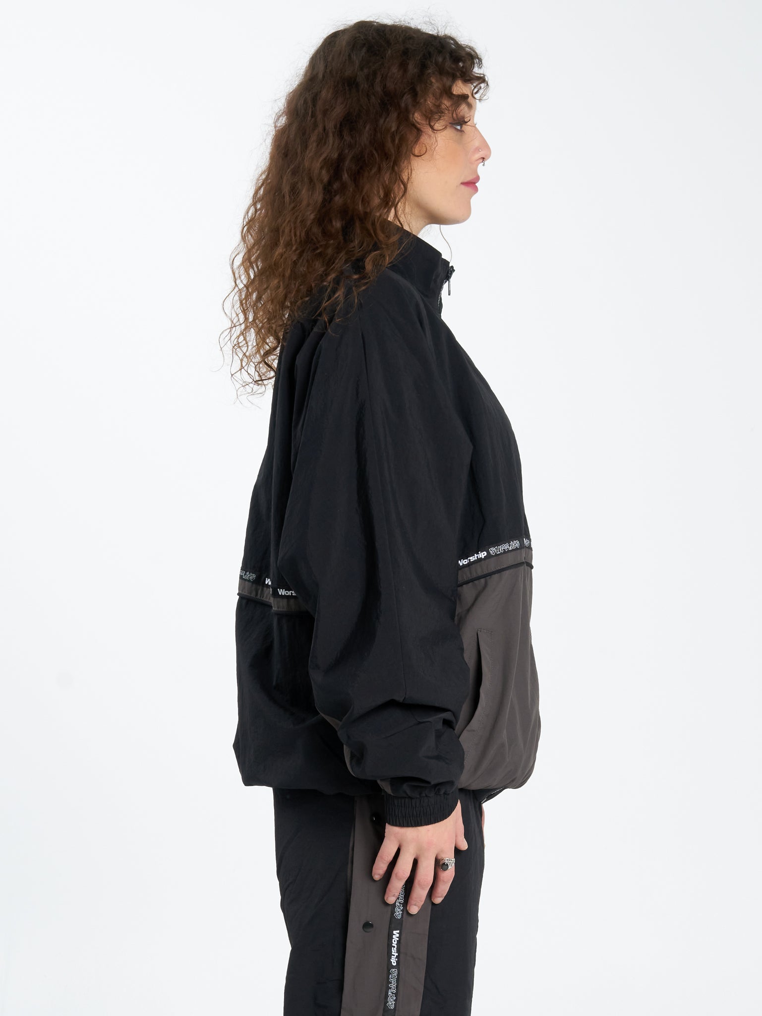 Win Win Crushed Nylon Track Jacket - Black