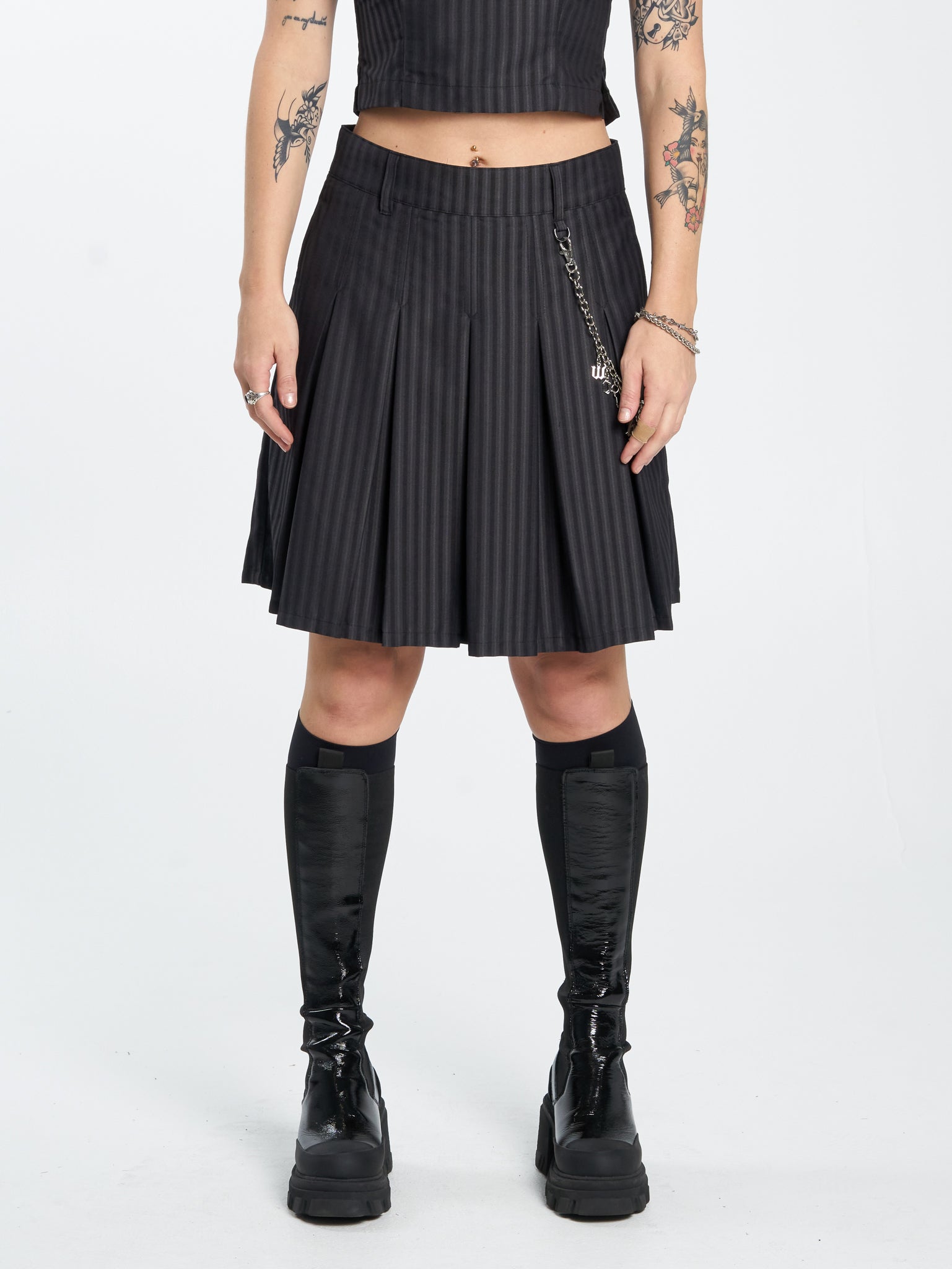 Tick Tock Pleat Skirt - Charcoal