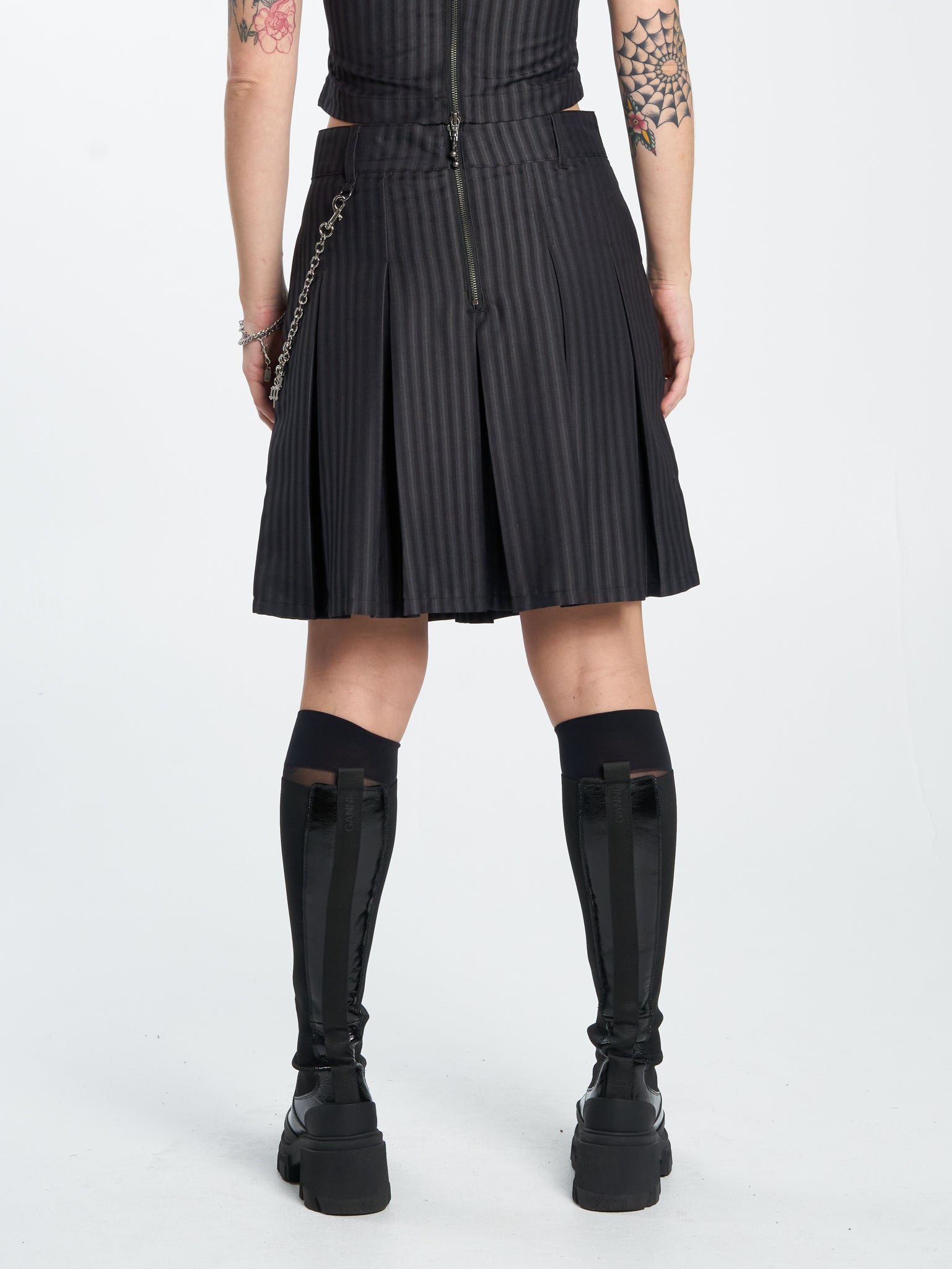 Tick Tock Pleat Skirt Charcoal Worship Supplies tick-tock-pleat-skirt-charcoal-worship-supplies