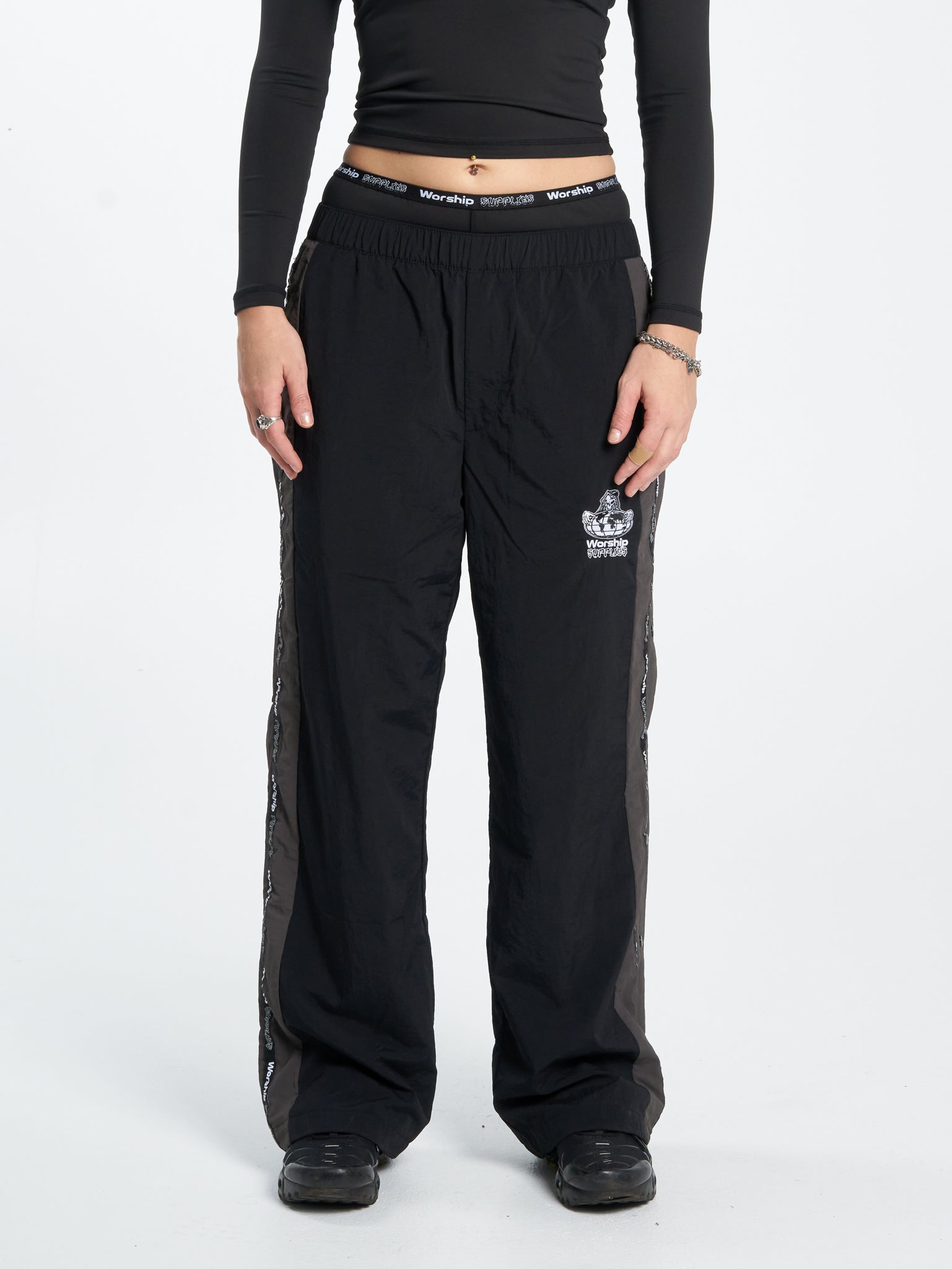 Win Win Crushed Nylon Track Pant - Black