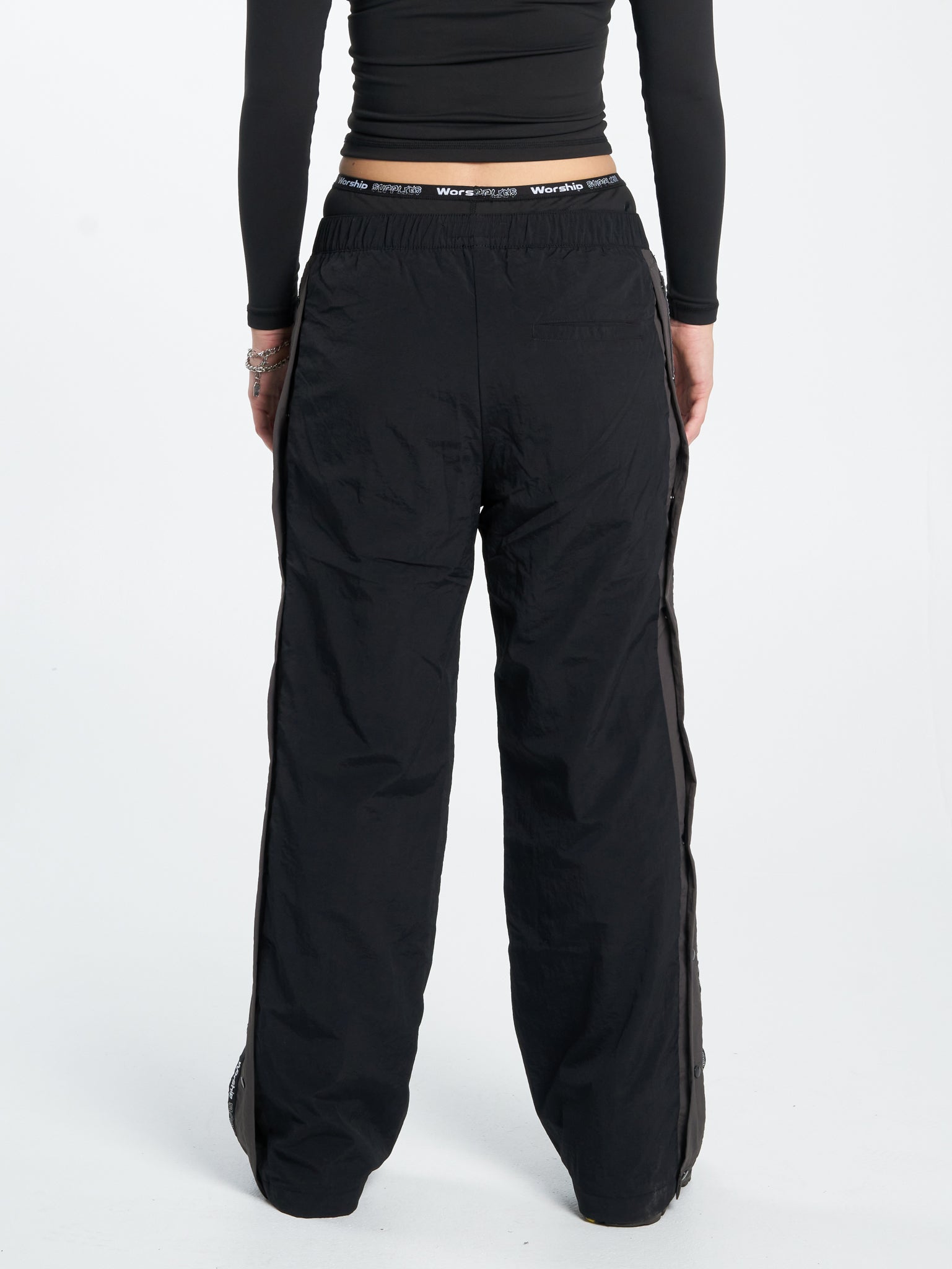 Win Win Crushed Nylon Track Pant - Black