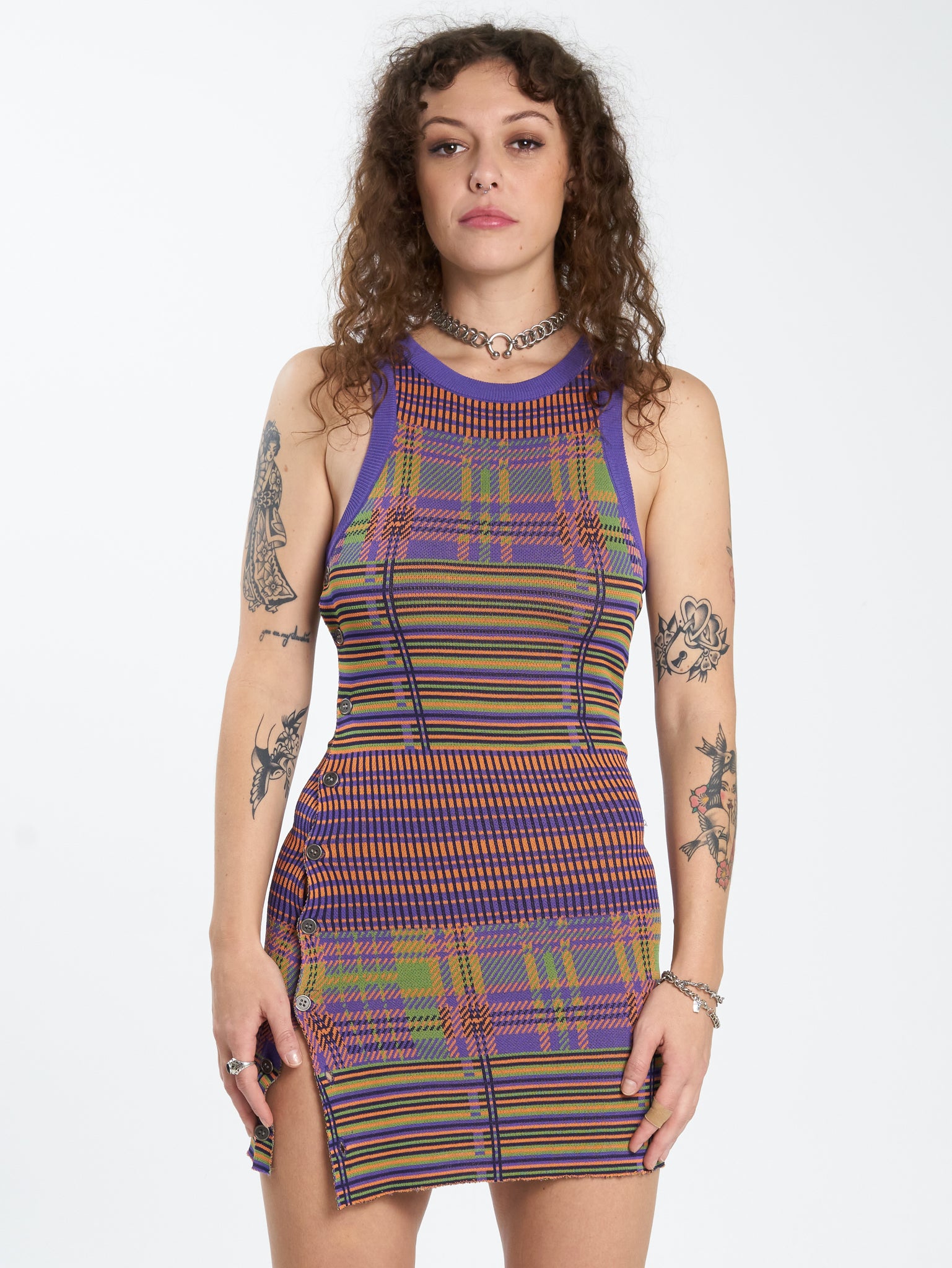 Allsorts Knit Mini Dress - Candy Plaid