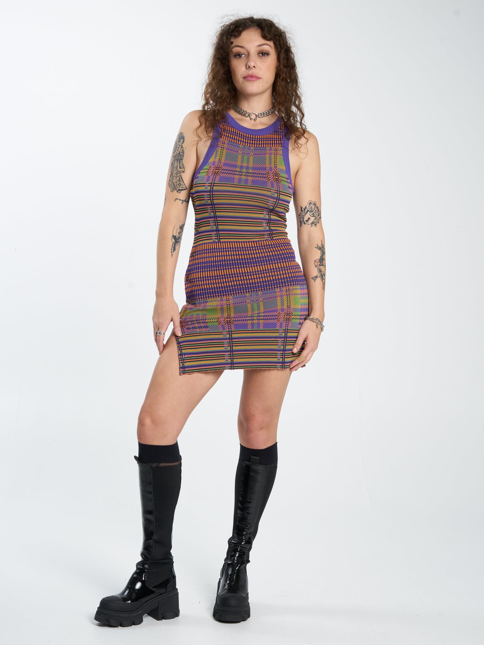 Allsorts Knit Mini Dress - Candy Plaid