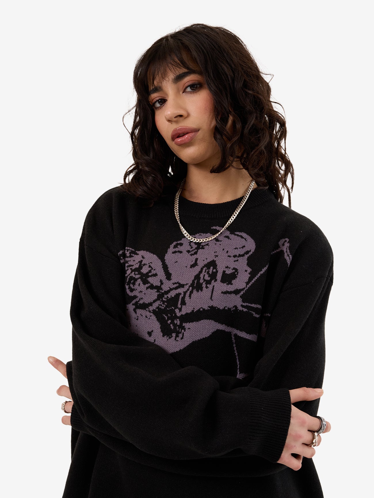 Cherub Box Fit Crew Knit - Black 4