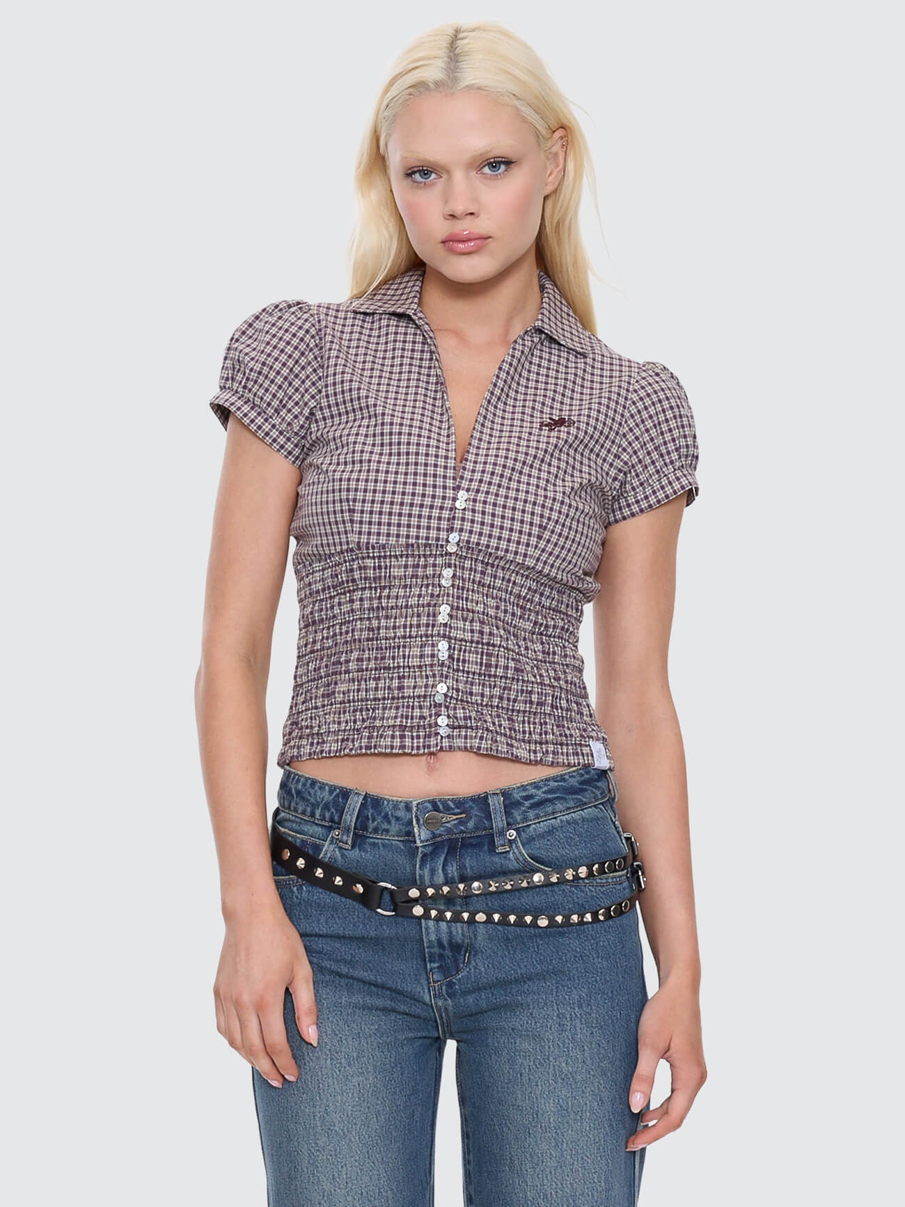 Cheek Shirred Short Sleeve Shirt - Blackberry 4