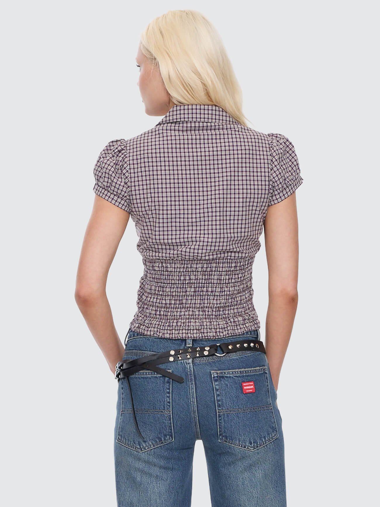 Cheek Shirred Short Sleeve Shirt - Blackberry 4