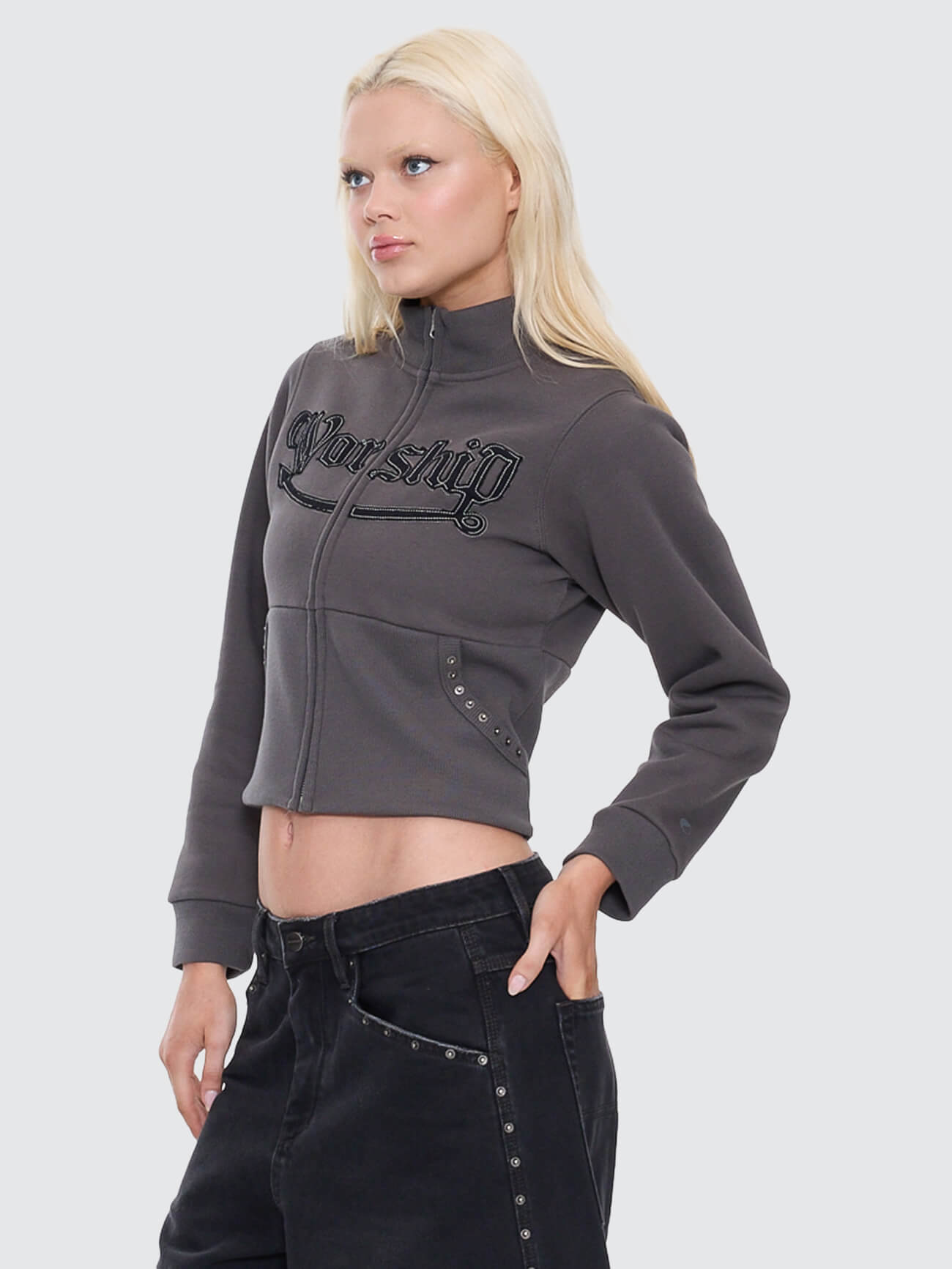 Treasured Y2K Zip Fleece Jacket - Worn Black 4