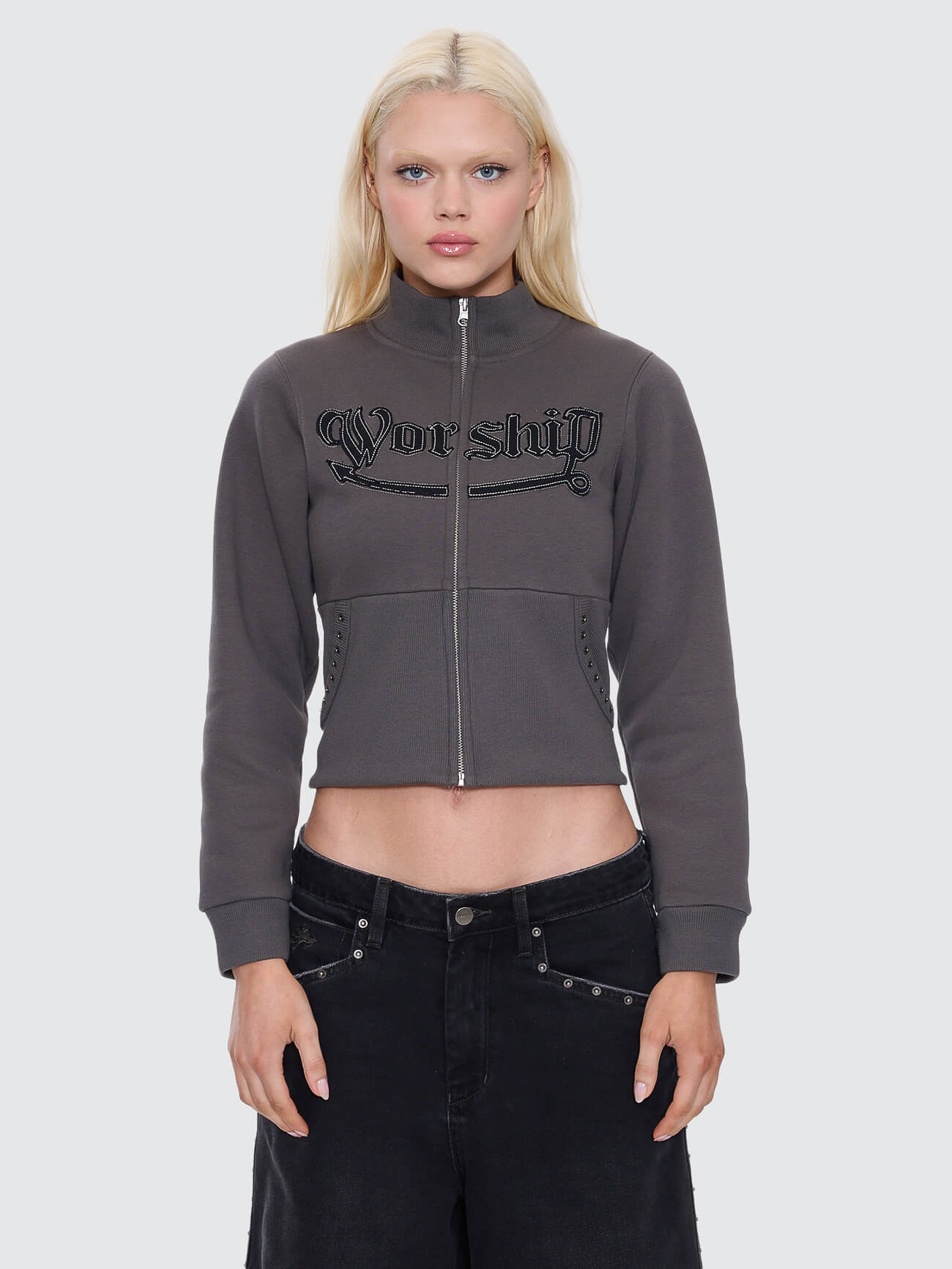 Treasured Y2K Zip Fleece Jacket - Worn Black 4