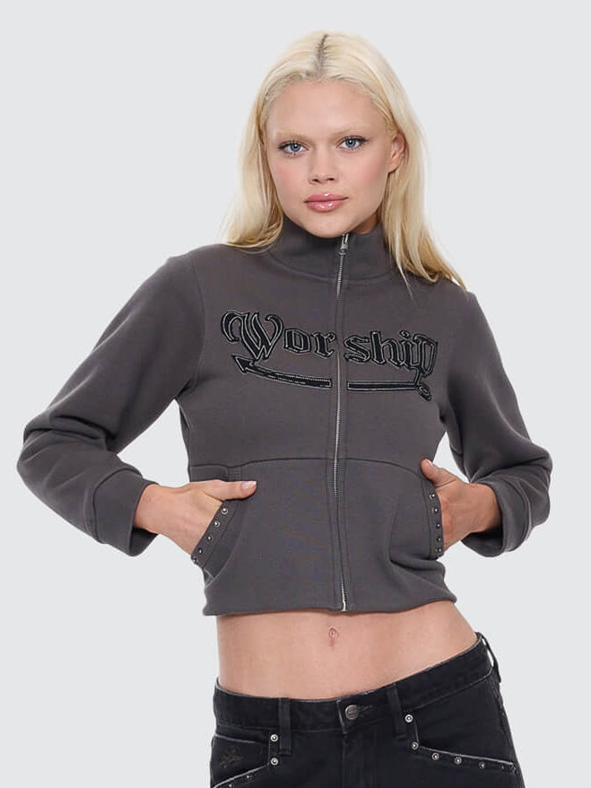 Treasured Y2K Zip Fleece Jacket - Worn Black 4