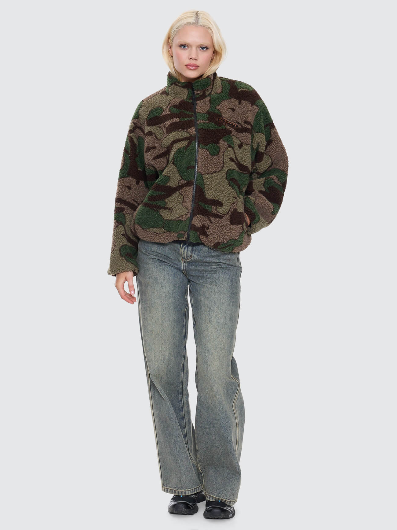 Plain Sight Zip Through Sherpa Fleece - Camo Green 4