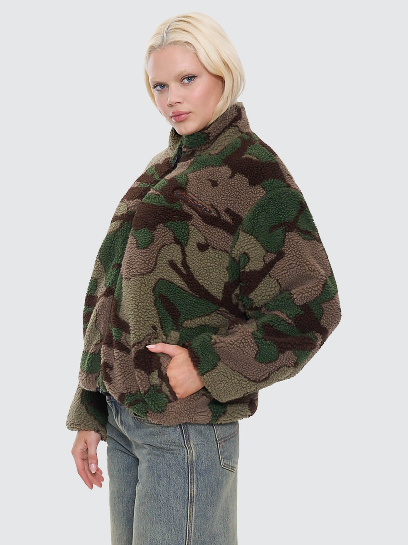 Plain Sight Zip Through Sherpa Fleece - Camo Green 4