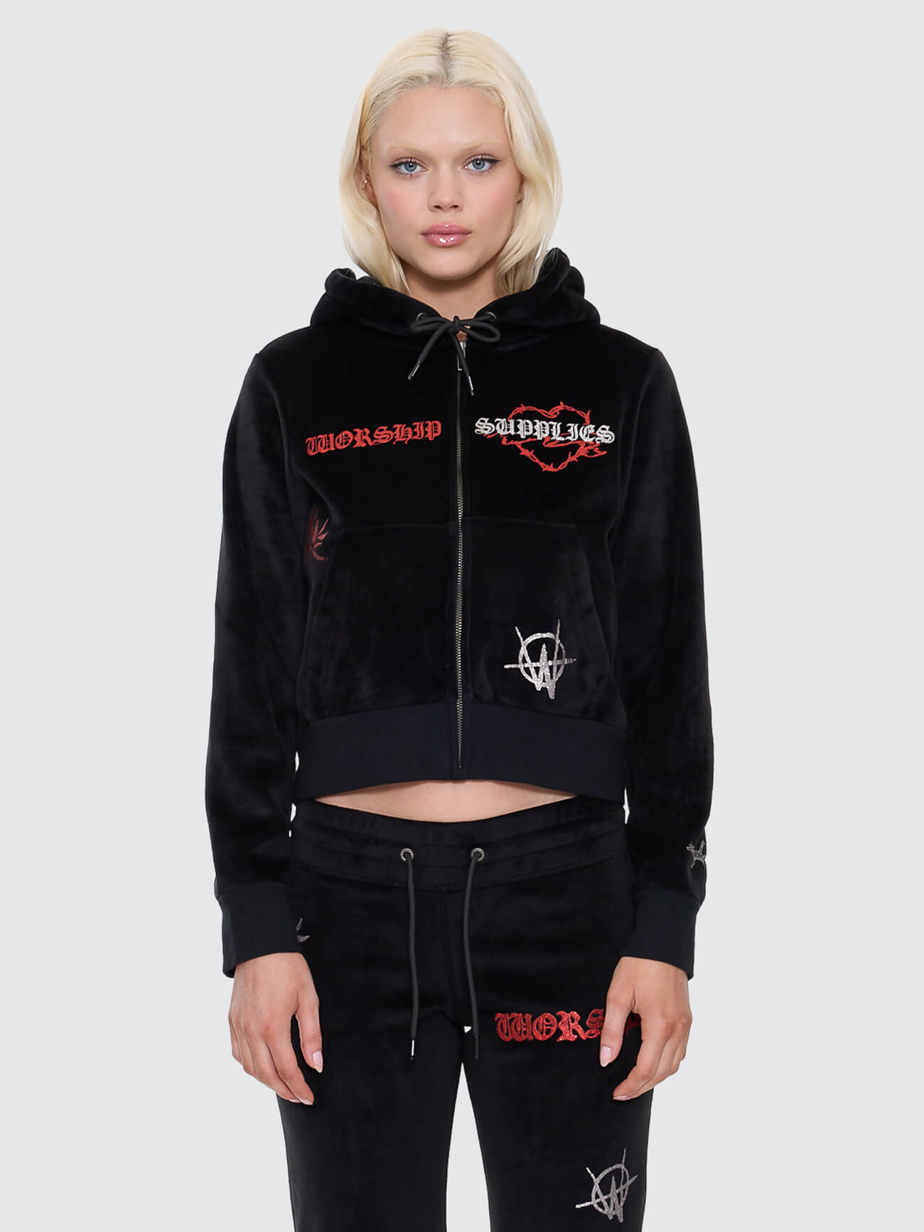 Scratch Velour Zip Thru Hood - Black 4