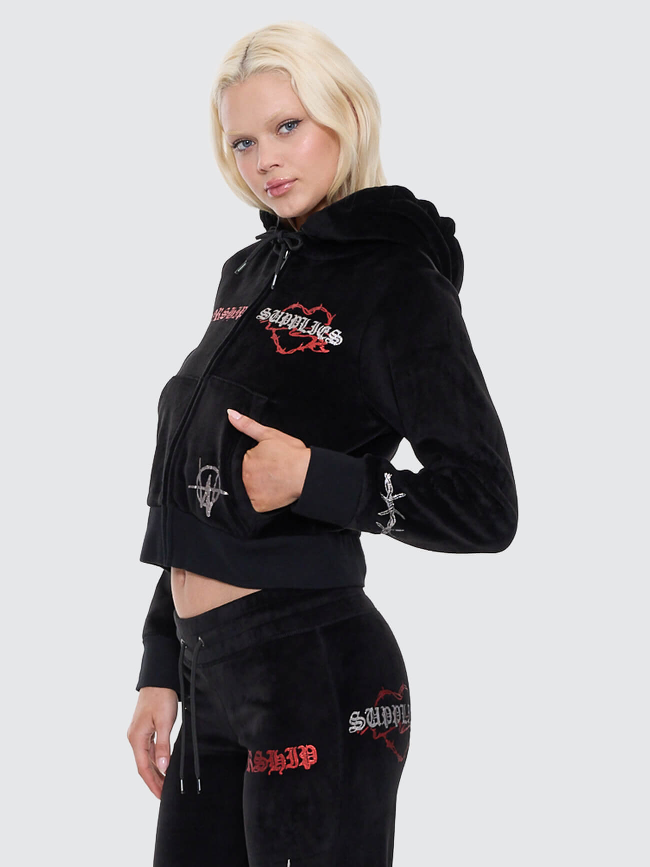 Scratch Velour Zip Thru Hood - Black 4