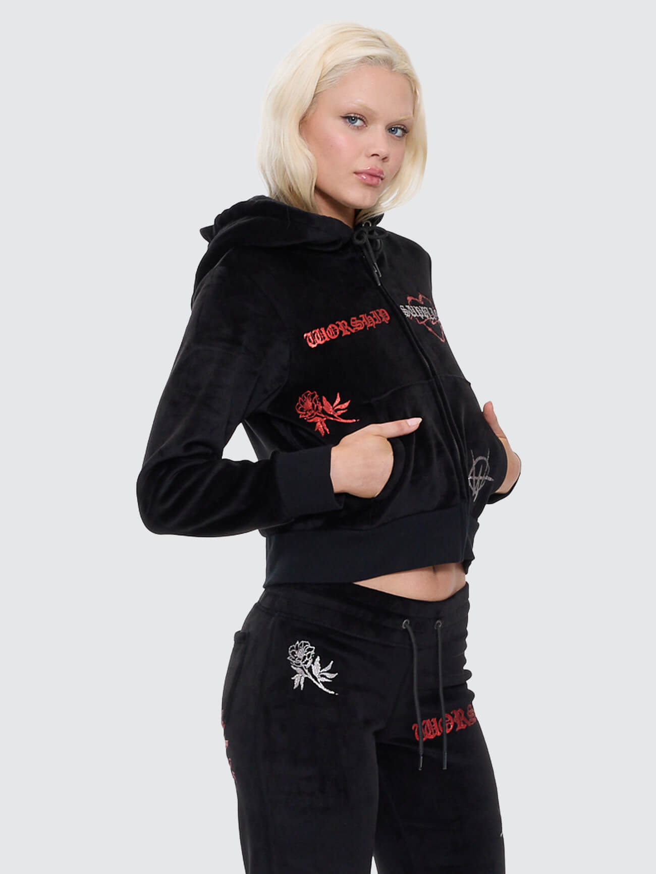 Scratch Velour Zip Thru Hood - Black 4