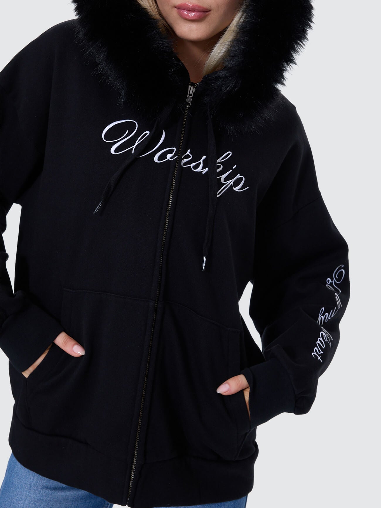 Padlock Zip Front Hood - Black Fur 4