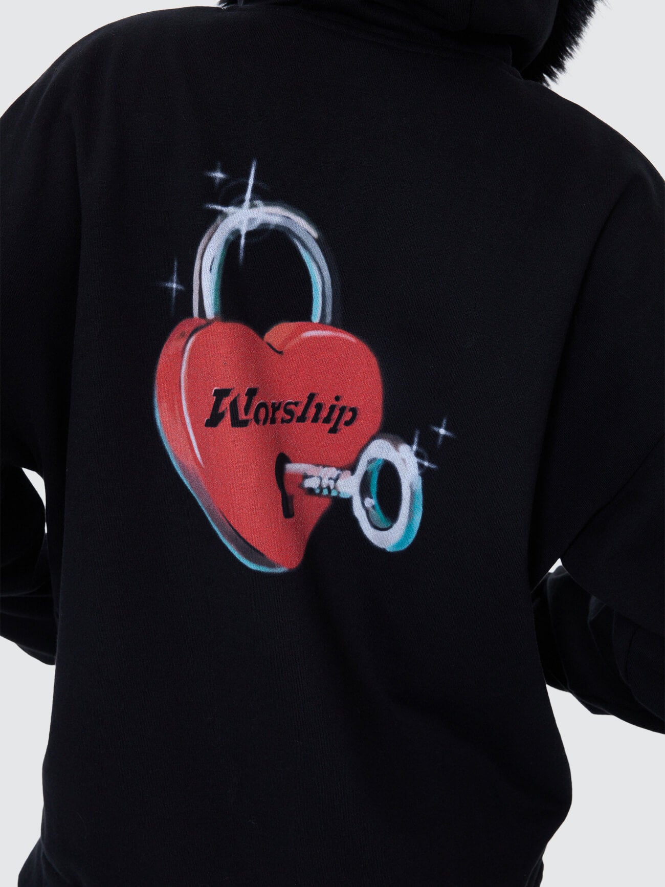 Padlock Zip Front Hood - Black Fur 4