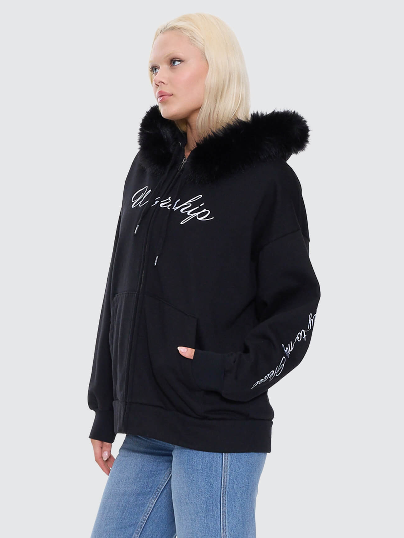 Padlock Zip Front Hood - Black Fur 4