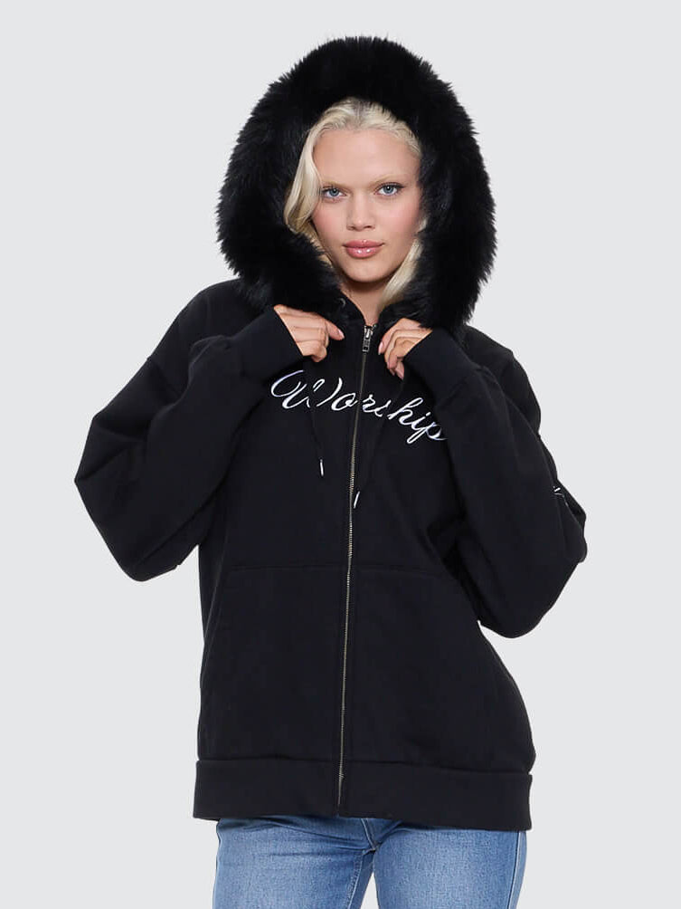 Padlock Zip Front Hood - Black Fur 4