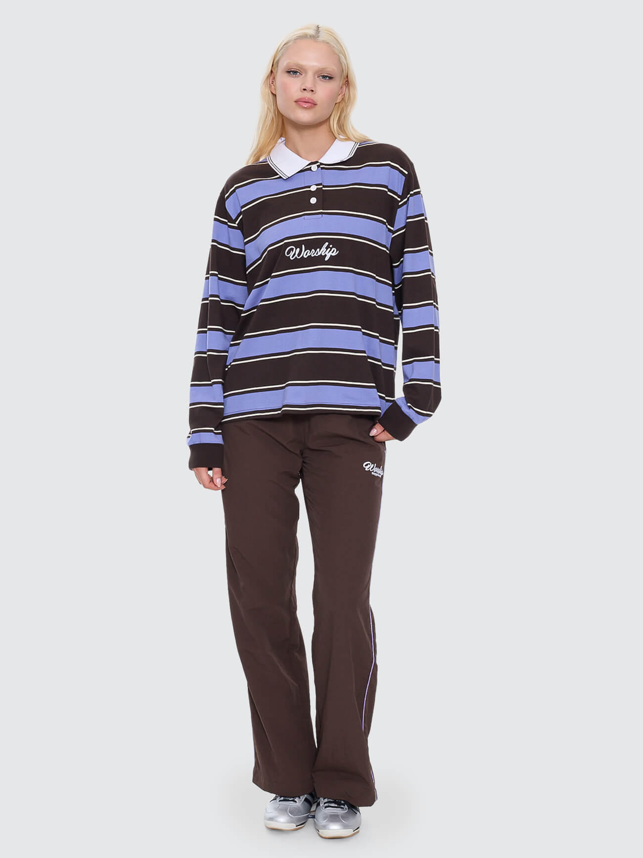 Coed Striped Long Sleeve Polo - Ganache 4
