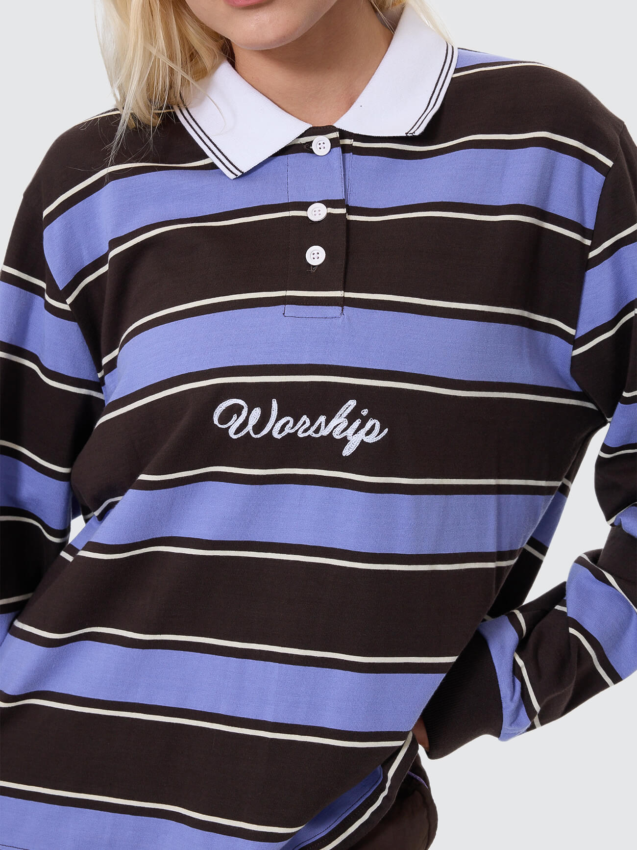 Coed Striped Long Sleeve Polo - Ganache 4