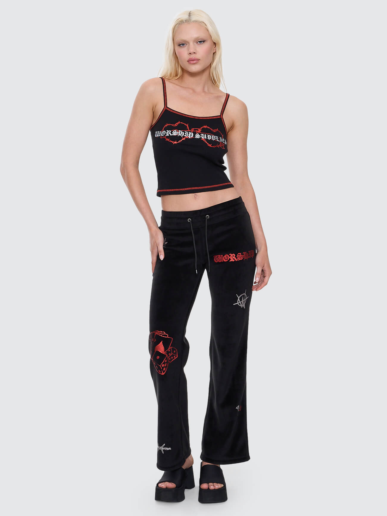 Scratch Velour Flare Track Pant - Black 4