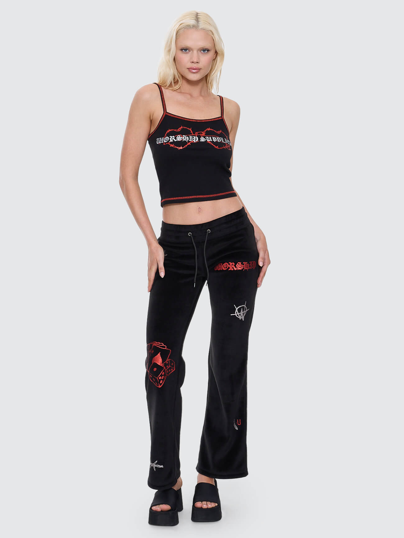 Scratch Velour Flare Track Pant - Black 4