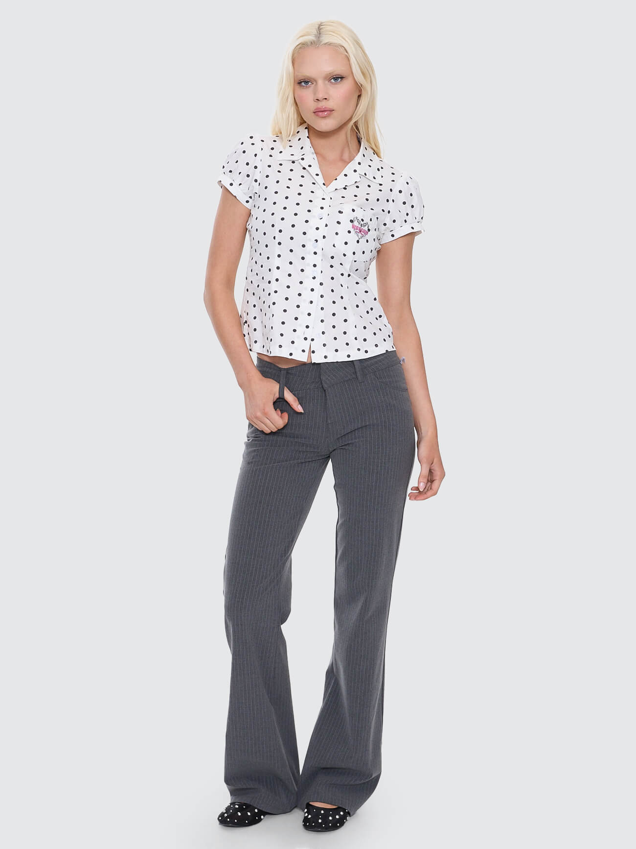 Delegate Bootcut Low Rider Pant - Charcoal Pinstripe 4