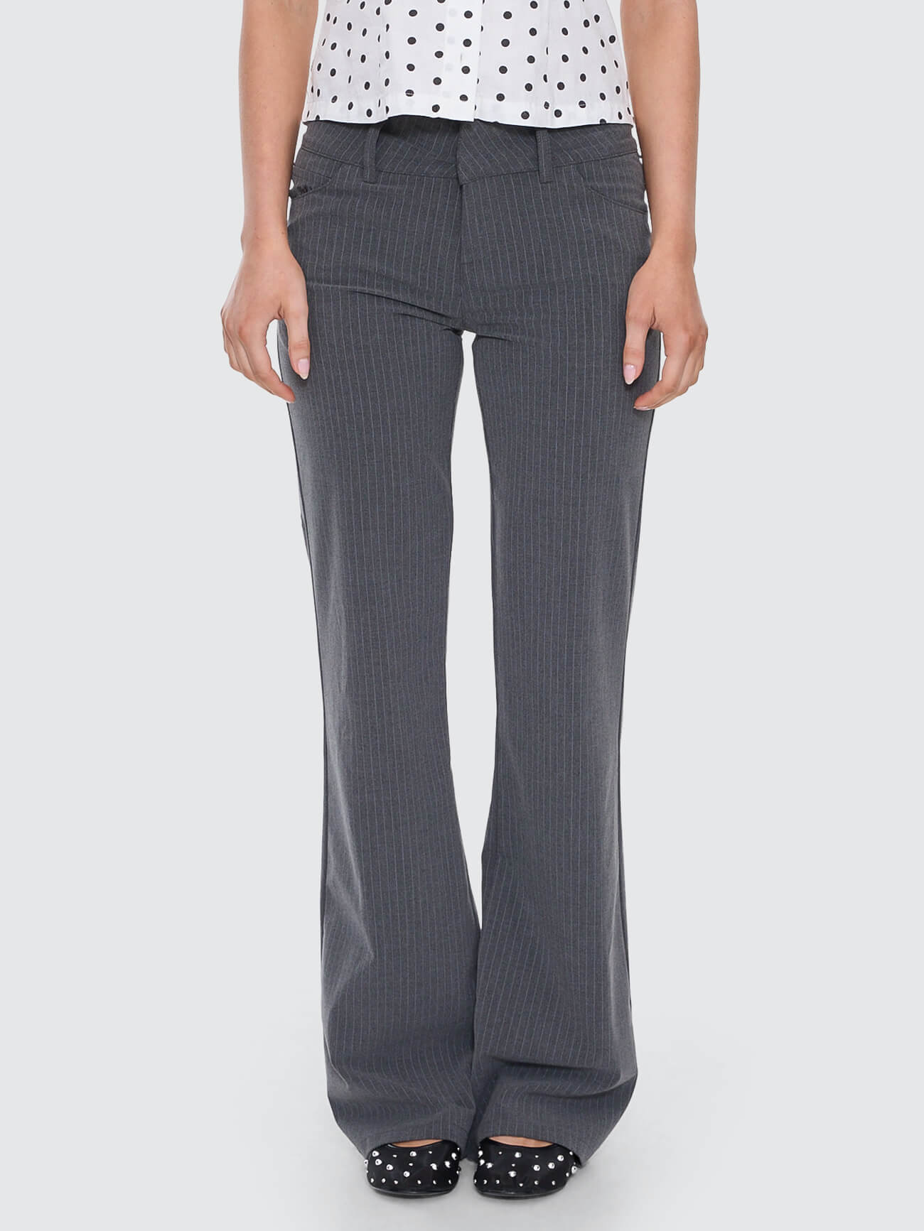 Delegate Bootcut Low Rider Pant - Charcoal Pinstripe 4