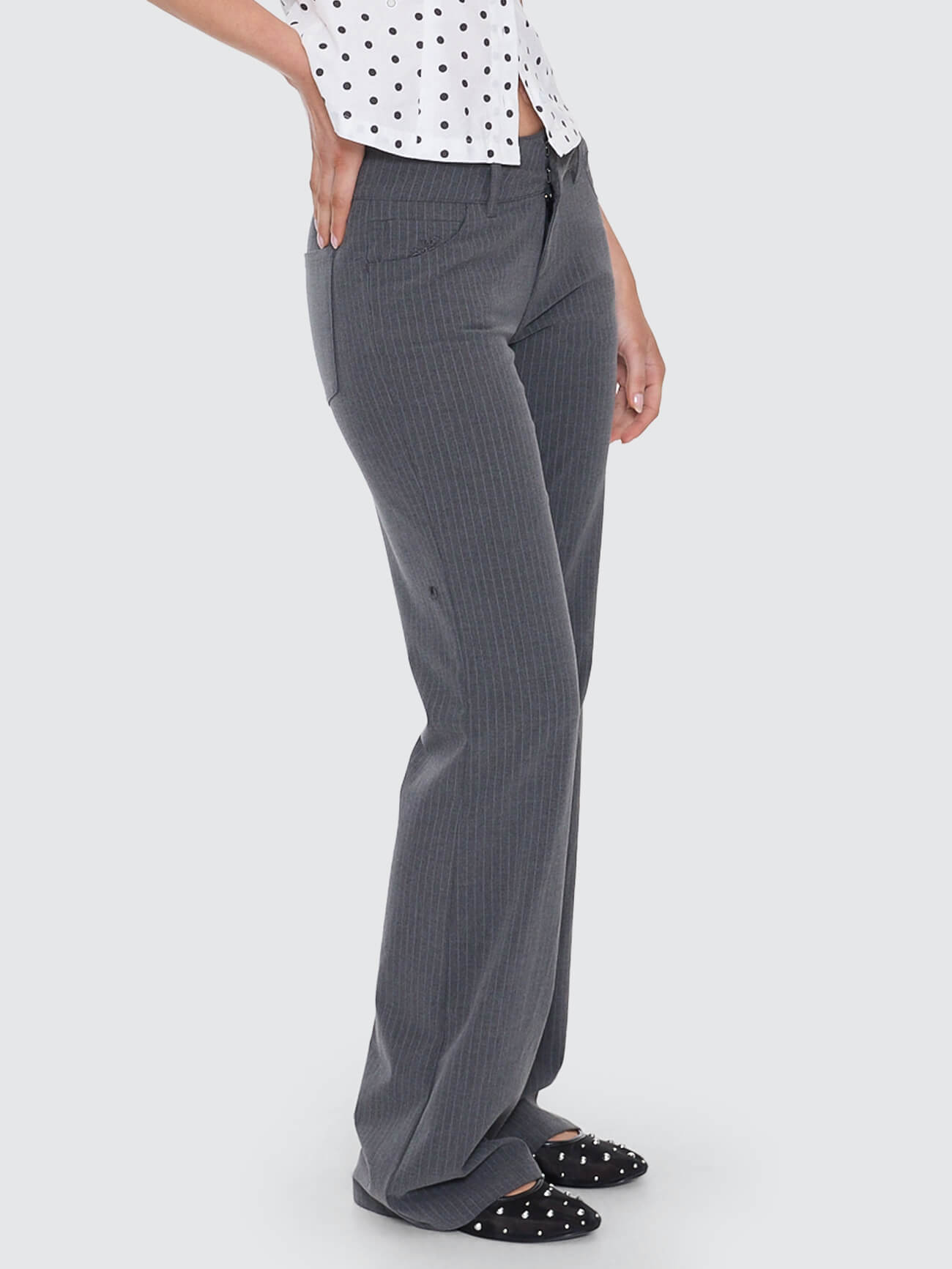 Delegate Bootcut Low Rider Pant - Charcoal Pinstripe 4