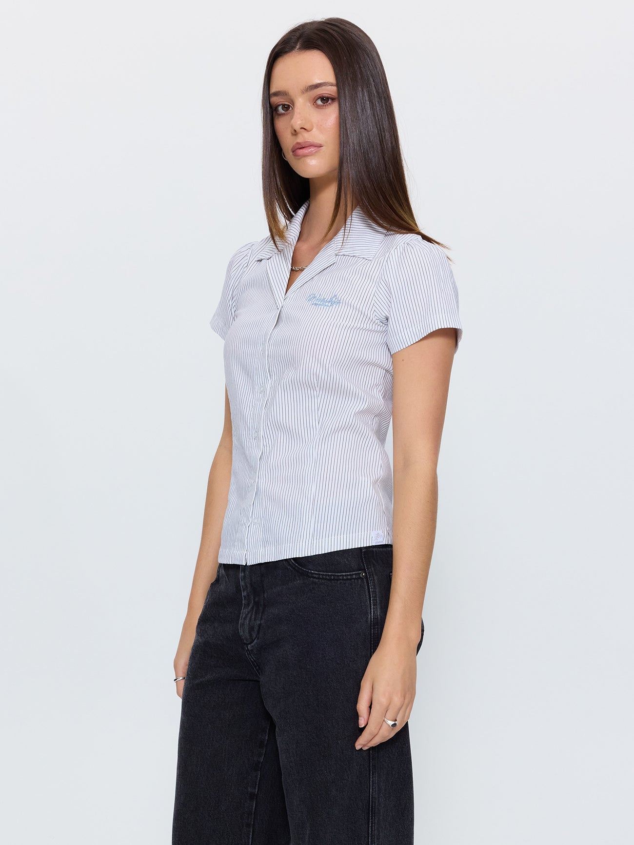 Truant Baby Short Sleeve Shirt - White Pinstripe