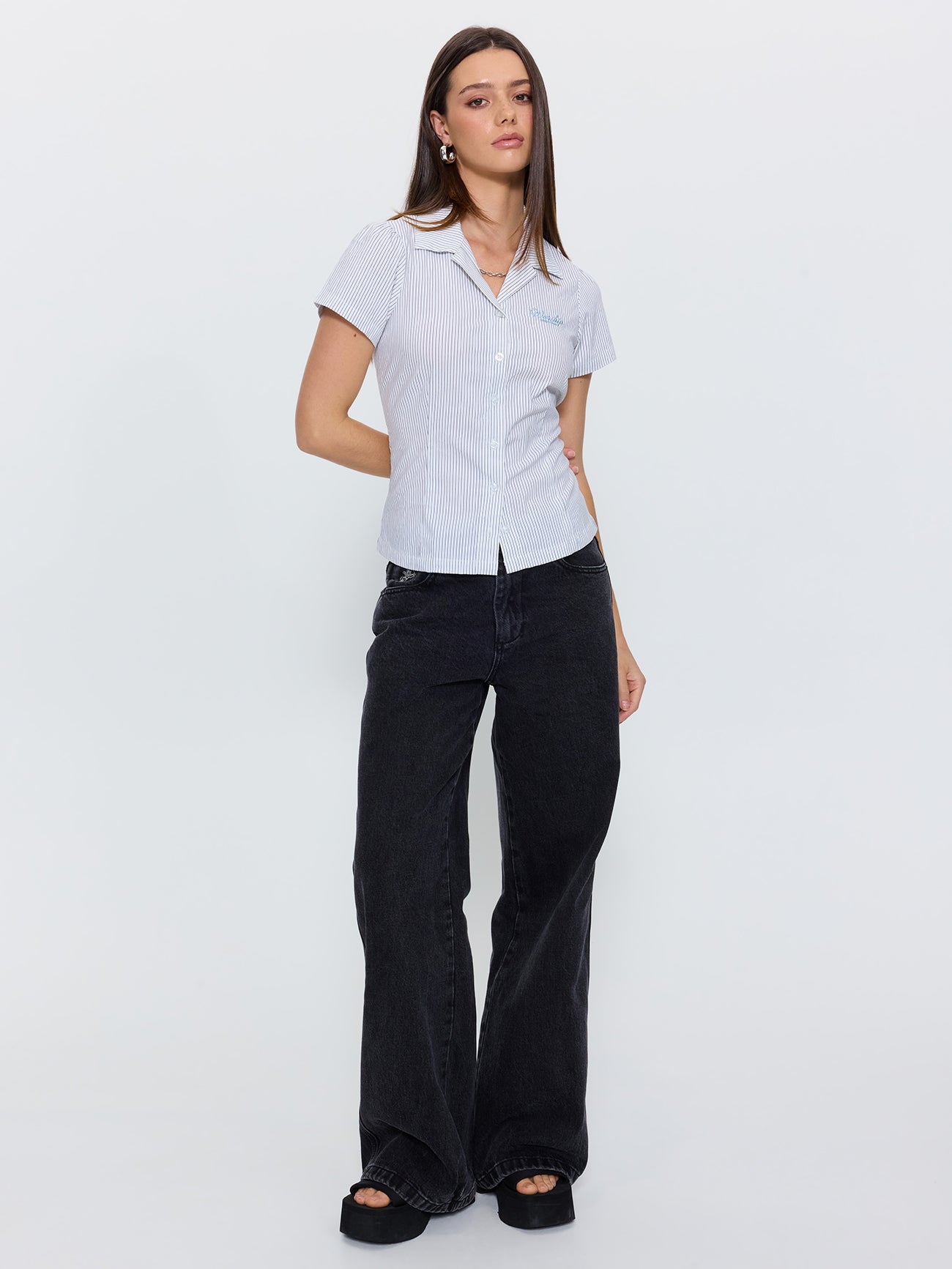 Truant Baby Short Sleeve Shirt - White Pinstripe