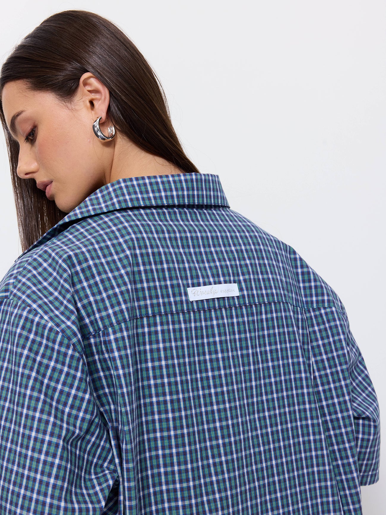 No Show Box Fit Shirt - Blue Green Check