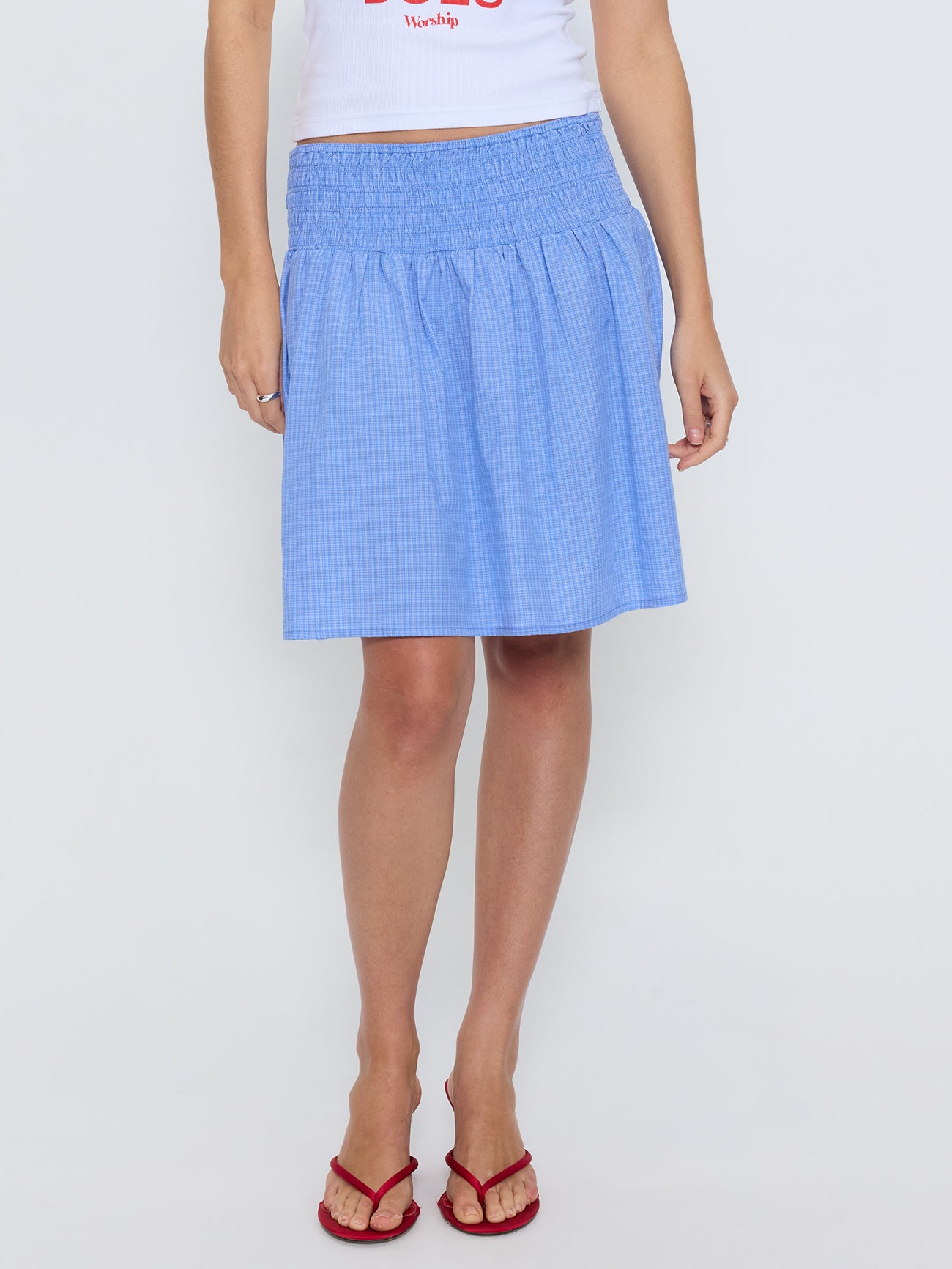 Backchat Shirred Mini Skirt - Blue Check