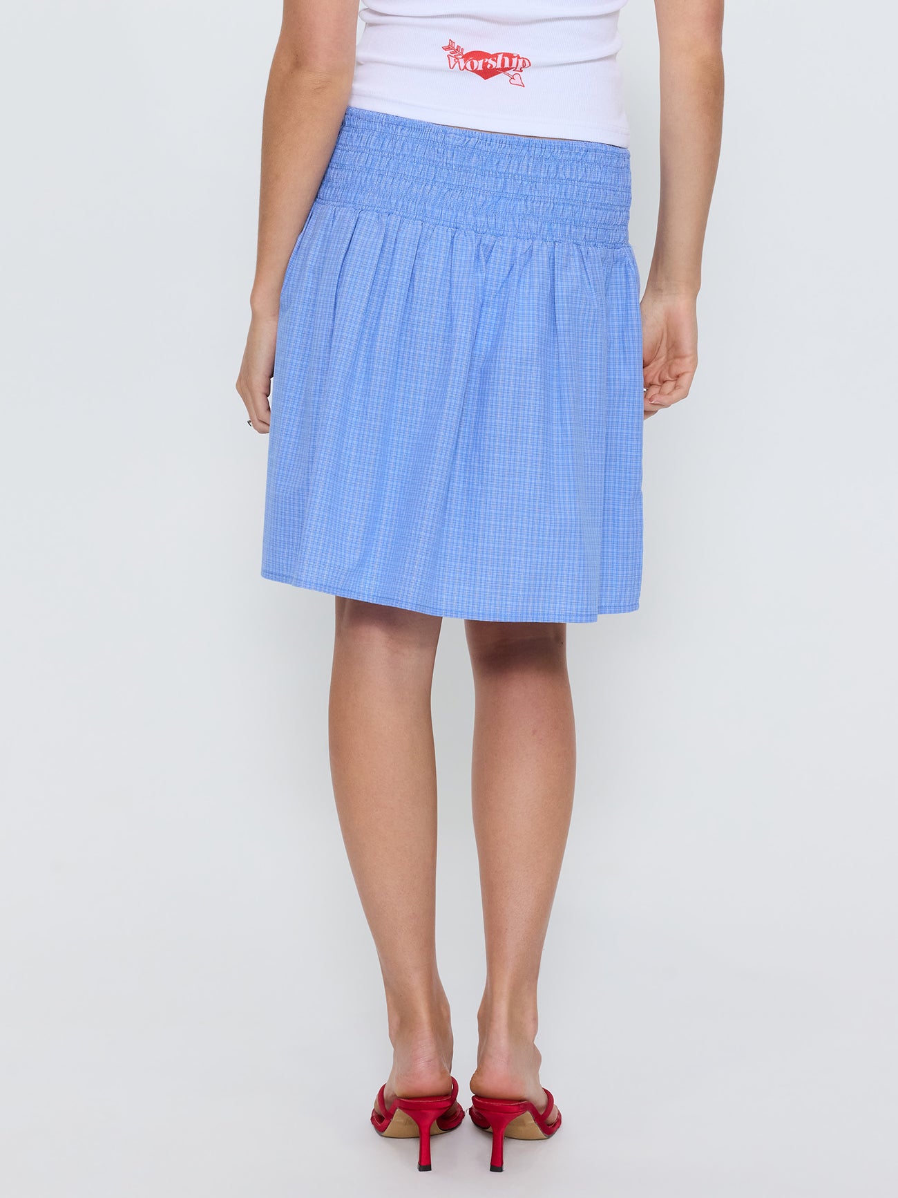 Backchat Shirred Mini Skirt - Blue Check
