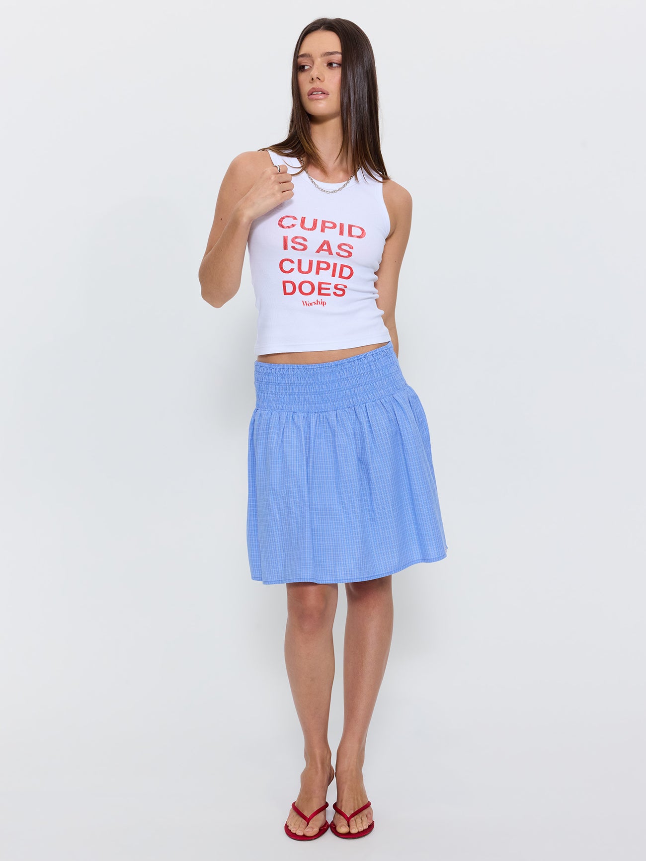 Backchat Shirred Mini Skirt - Blue Check