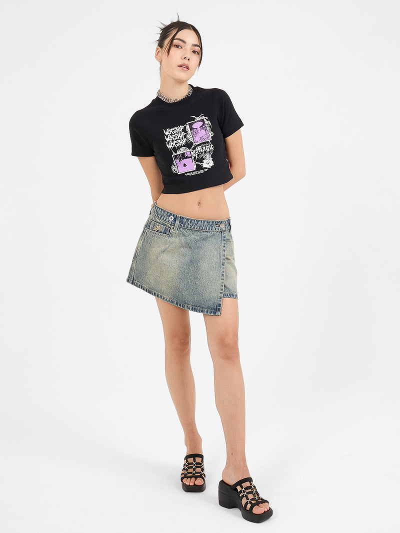 Vexed Denim Mini Skirt - Garbage Grime Blue