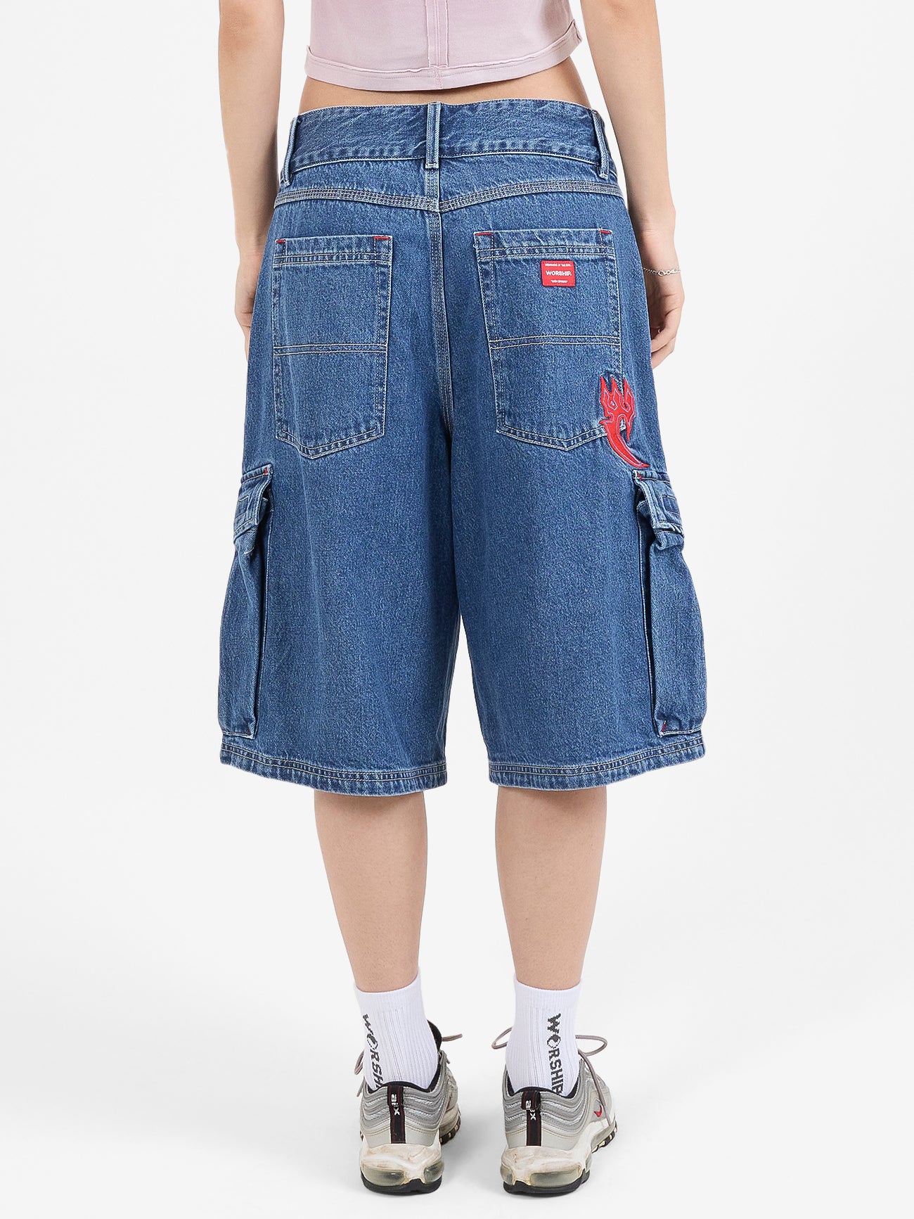 Playtime Big Kitty Cargo Denim Short - Worn Blue Rinse 4