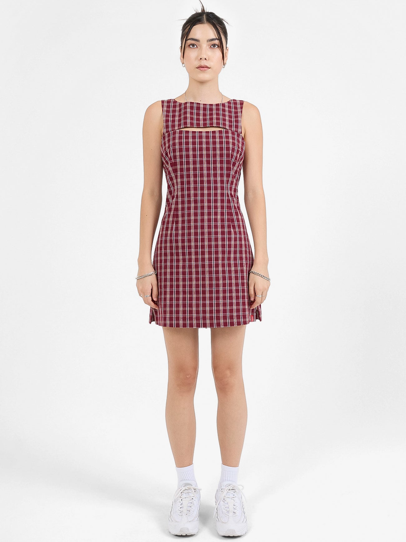 Motley Plaid Shift Dress - Wine 4