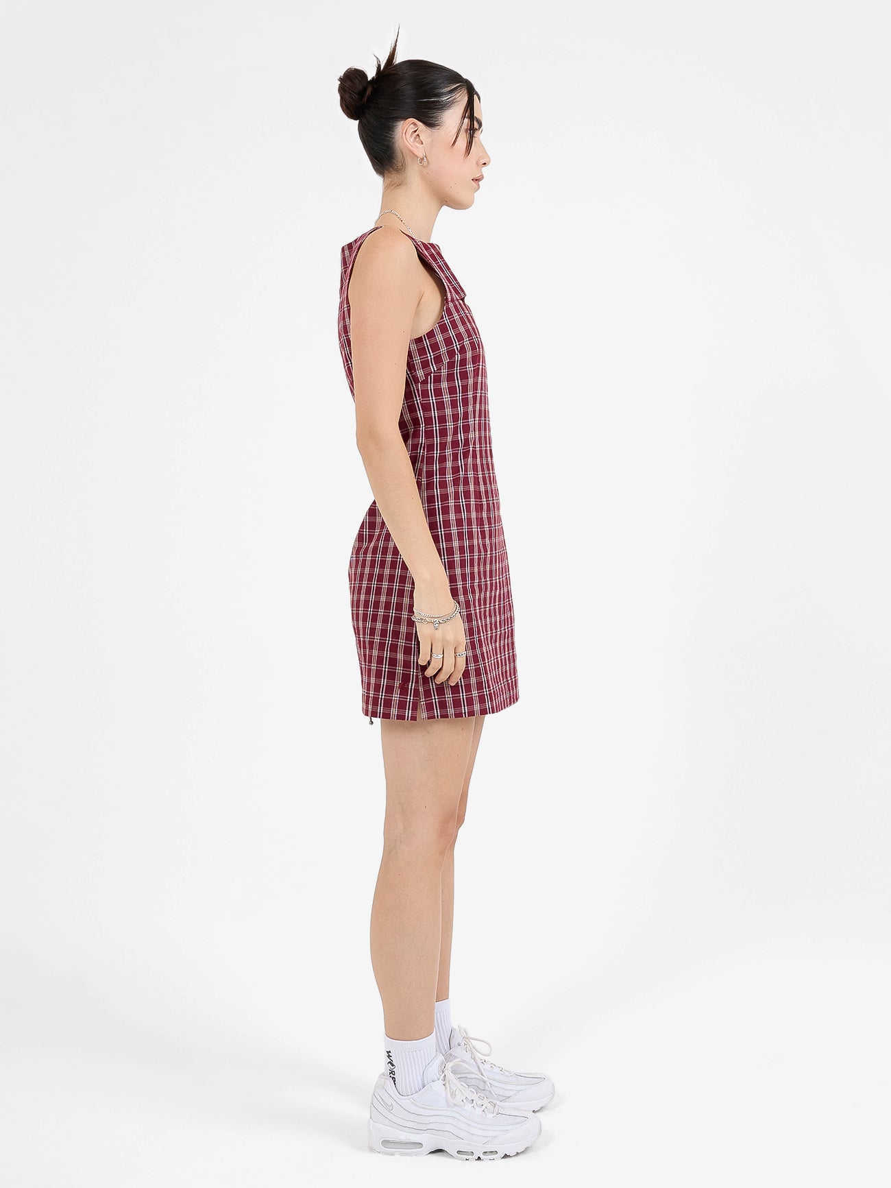 Motley Plaid Shift Dress - Wine 4