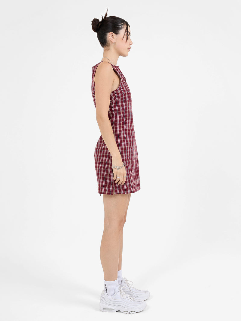 Motley Plaid Shift Dress - Wine 4