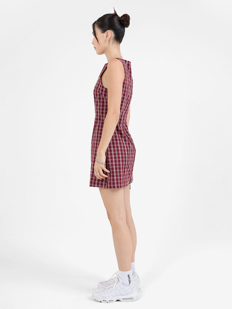 Motley Plaid Shift Dress - Wine 4